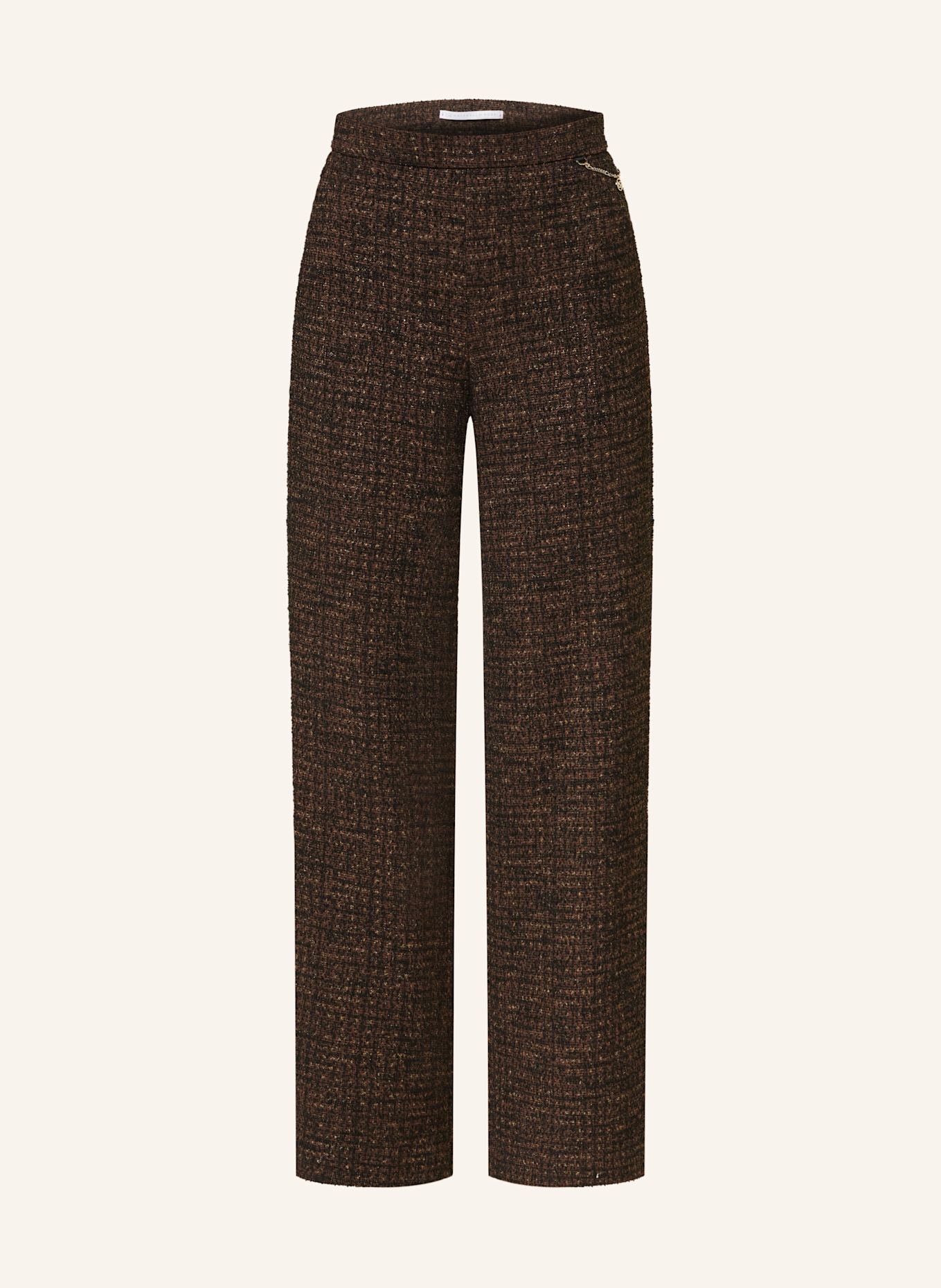 RAFFAELLO ROSSI Spodnie marlena PALINA z bouclé z błyszczącą przędzą: CIEMNOBRĄZOWY / CZARNY / ZŁOTY