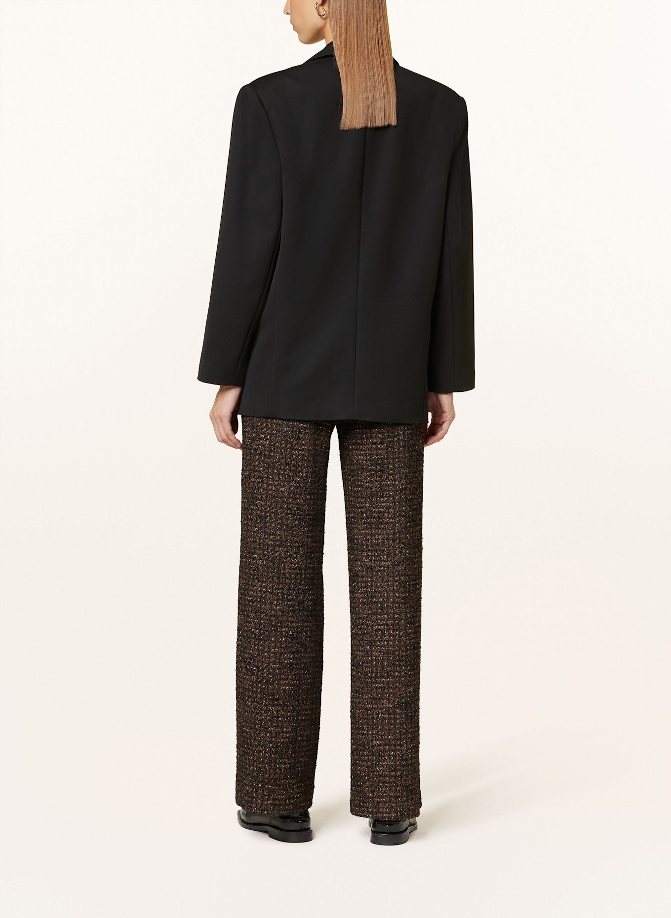 RAFFAELLO ROSSI Spodnie marlena PALINA z bouclé z błyszczącą przędzą: CIEMNOBRĄZOWY / CZARNY / ZŁOTY