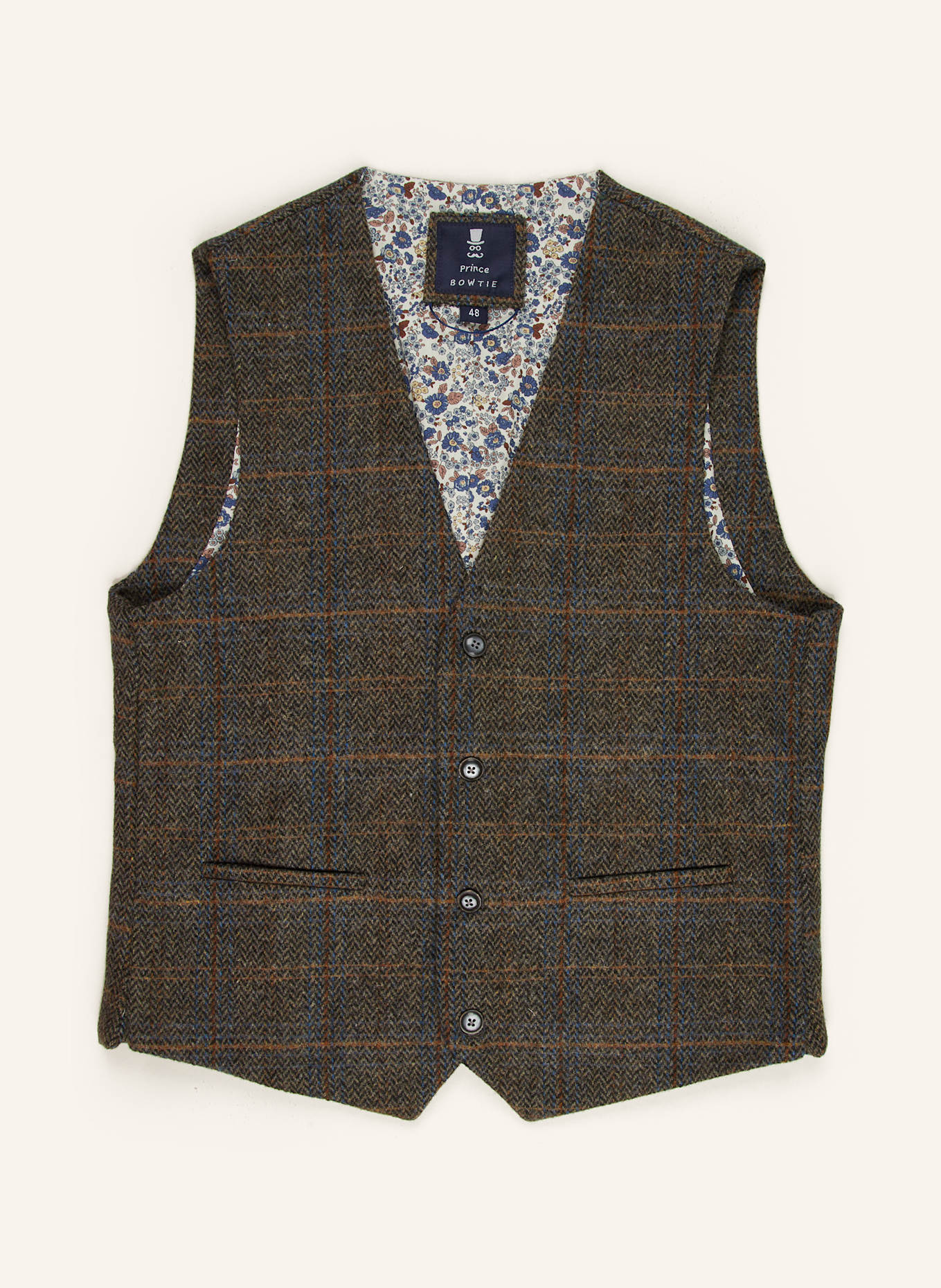 Prince BOWTIE Set: Anzugweste, Fliege und Einstecktuch: BRAUN / BLAU / BEIGE