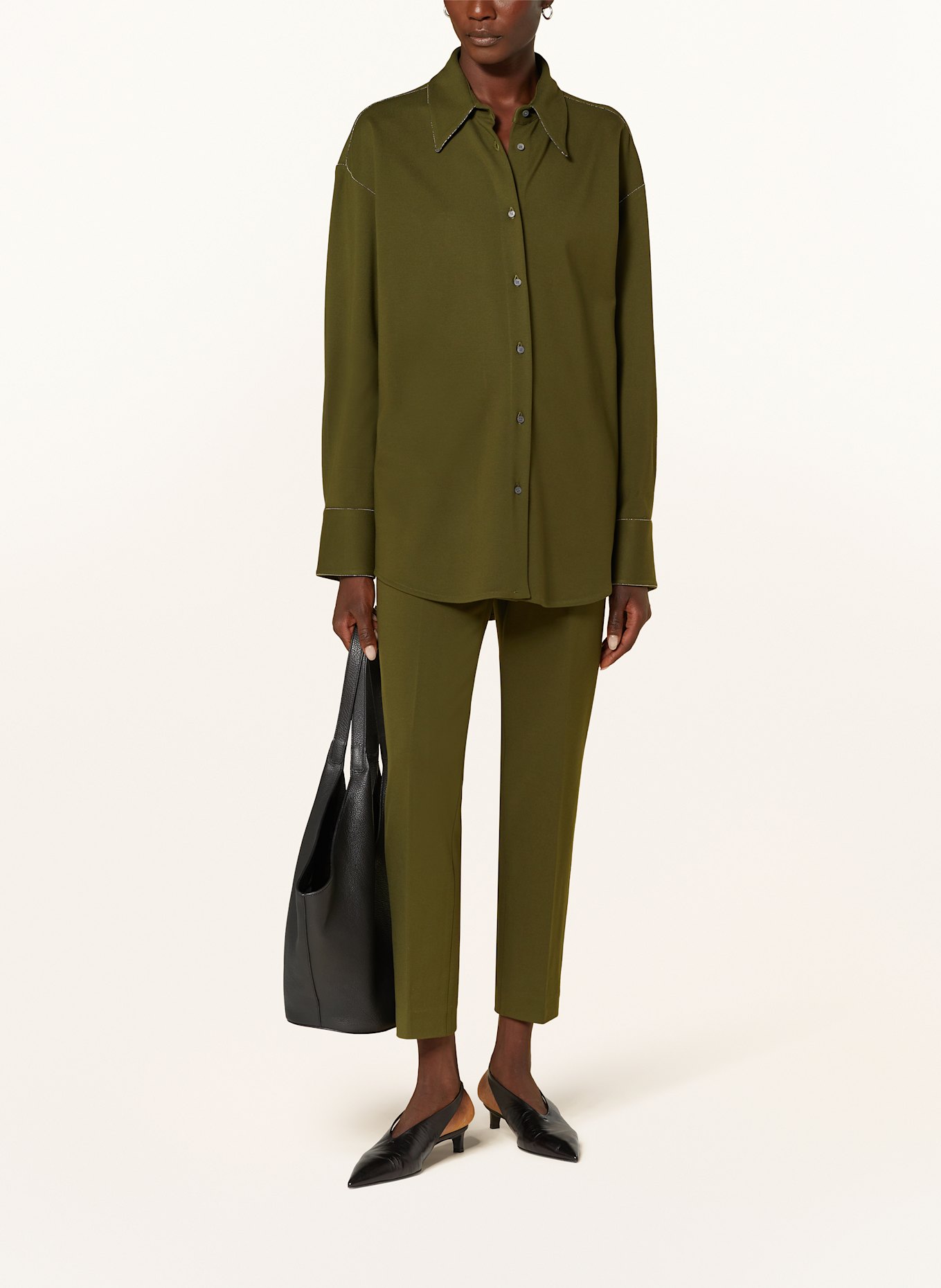 FABIANA FILIPPI Chemise oversize en jersey avec pierres décoratives: GROEN