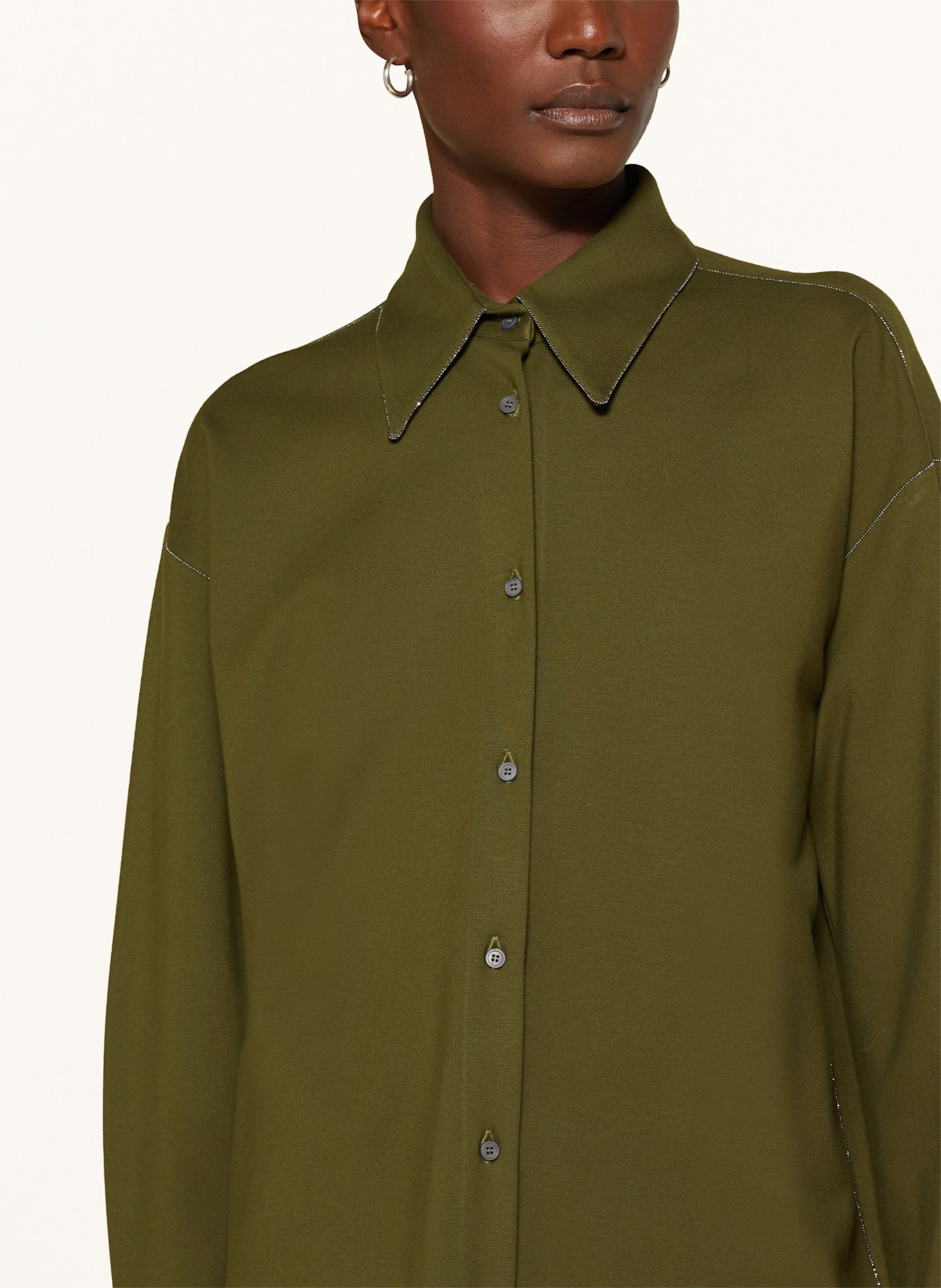 FABIANA FILIPPI Chemise oversize en jersey avec pierres décoratives: GROEN