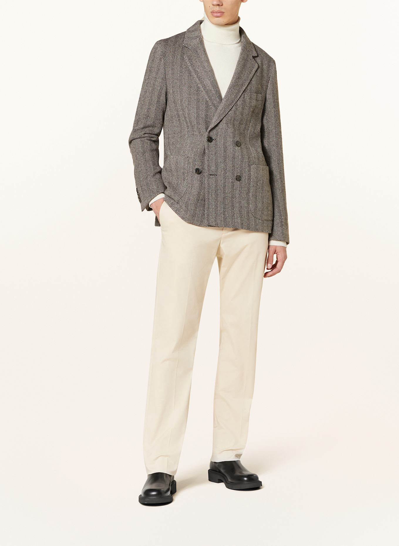 Officine Générale Kašmírové sako LEON Slim Fit: TMAVĚ HNĚDÁ / KRÉMOVÁ