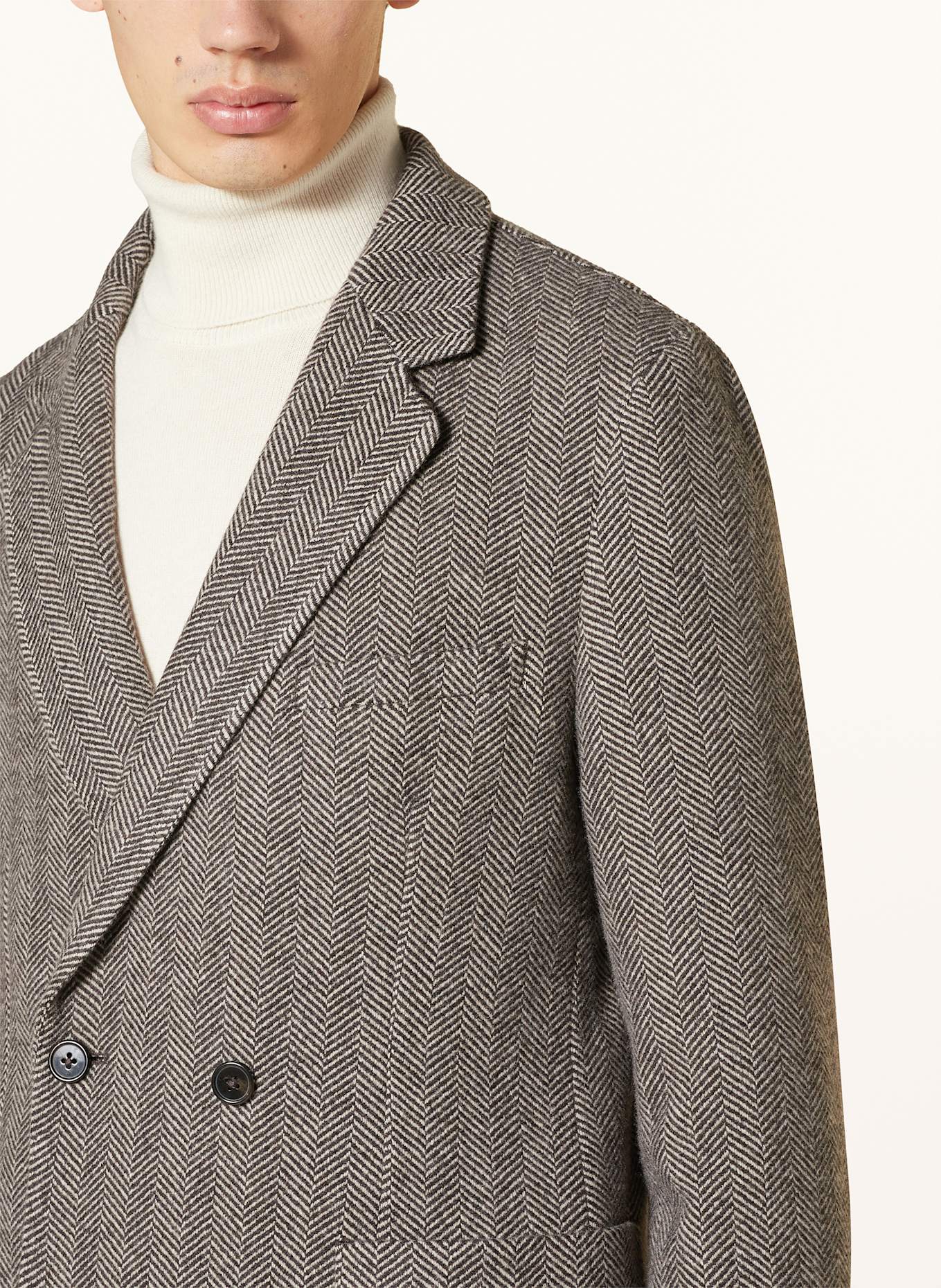 Officine Générale Kašmírové sako LEON Slim Fit: TMAVĚ HNĚDÁ / KRÉMOVÁ