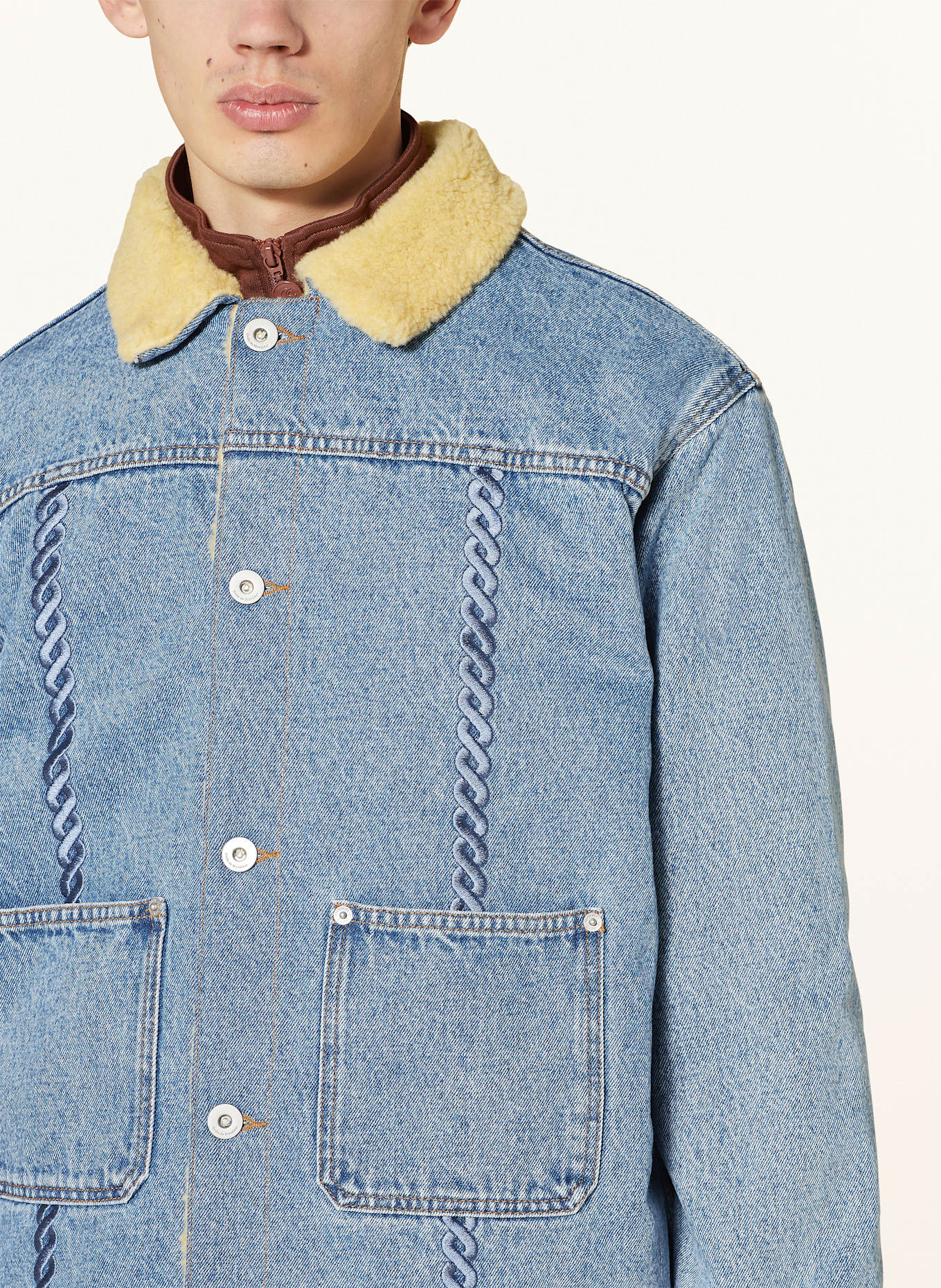 DRÔLE DE MONSIEUR Denim jacket with teddy: BLUE