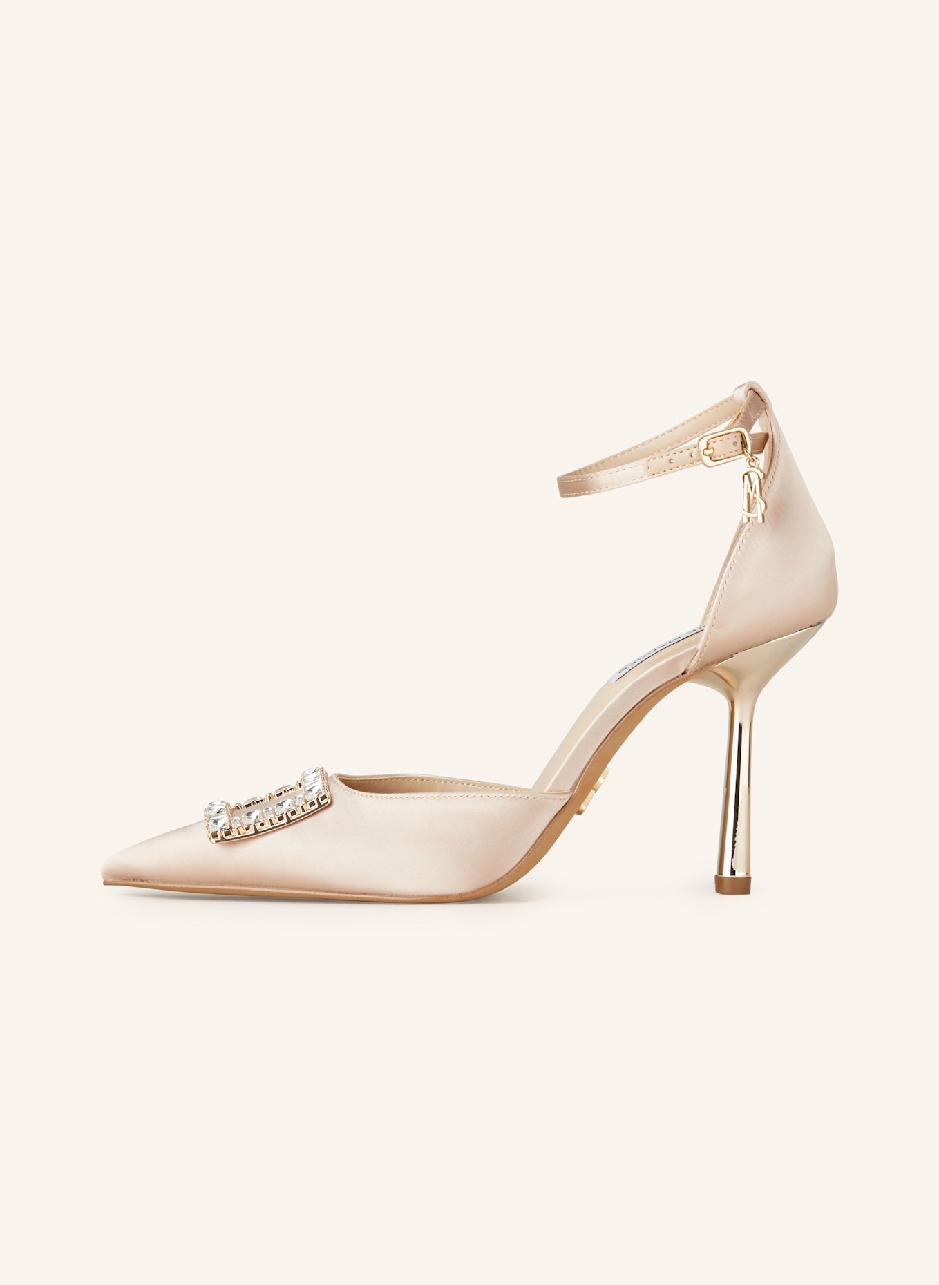 STEVE MADDEN CHAMP SATN slingback pumps with decorative gems: NUDE