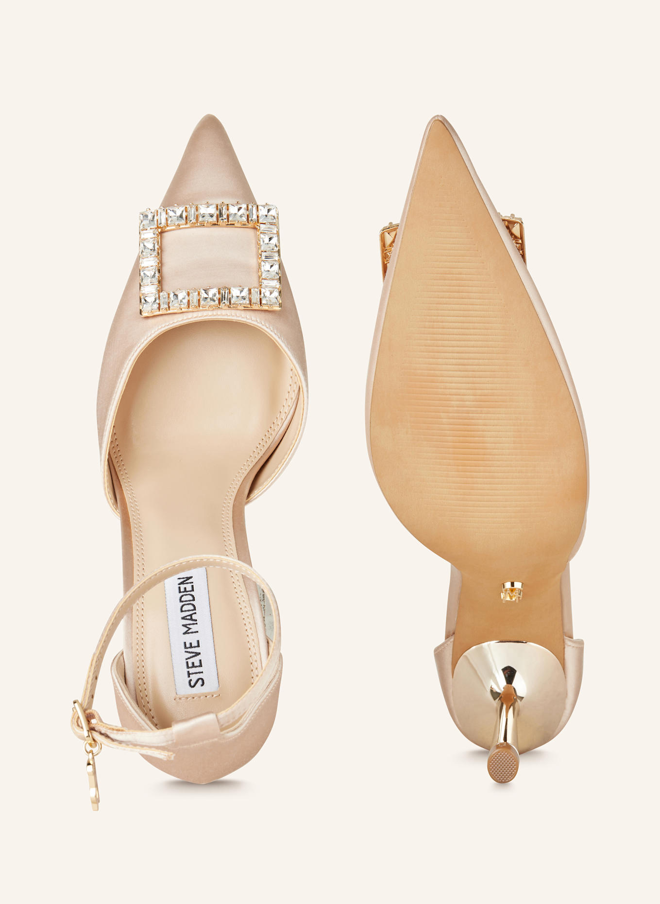 STEVE MADDEN CHAMP SATN slingback pumps with decorative gems: NUDE