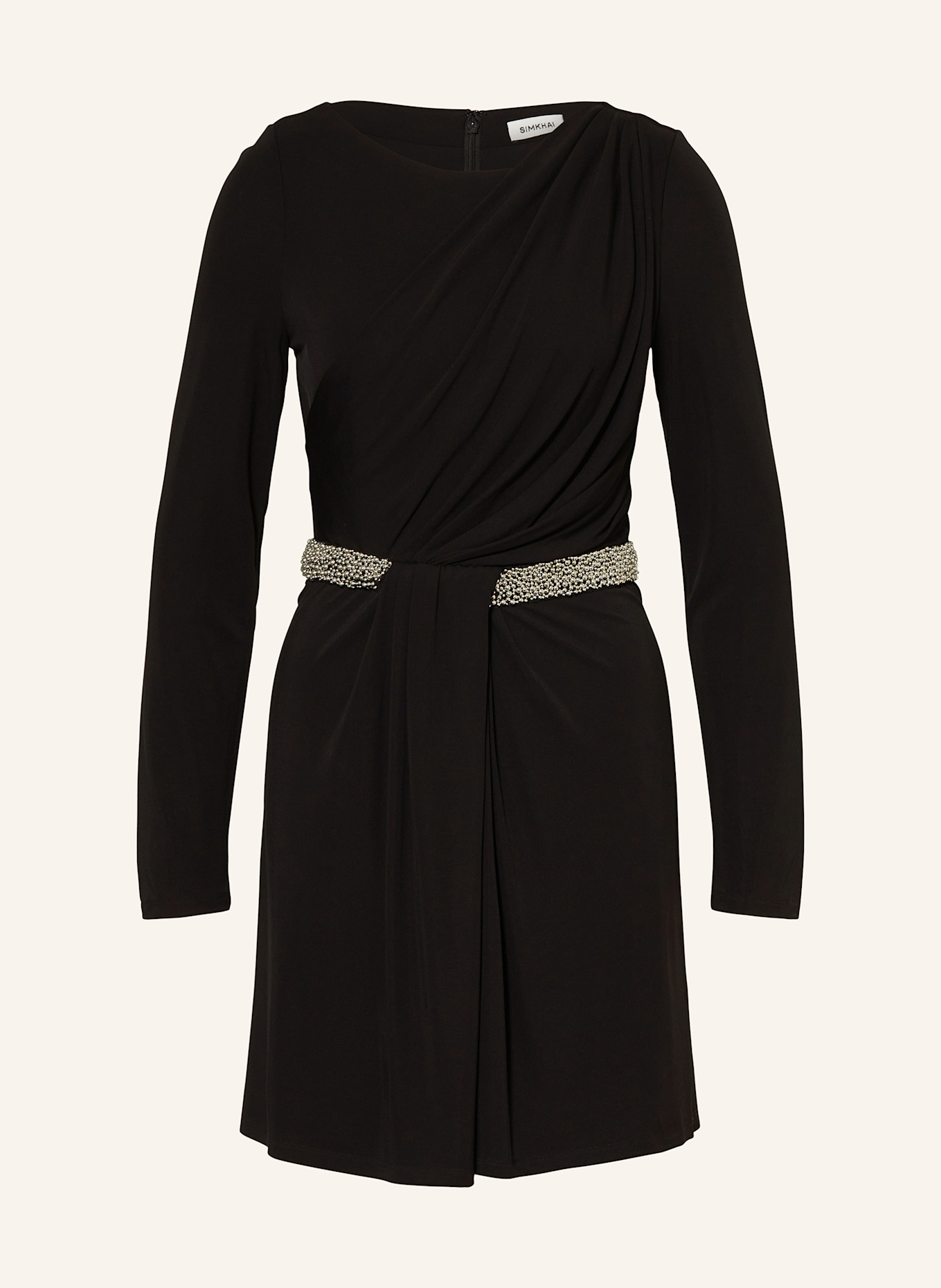 SIMKHAI Jerseykleid TULIA mit Schmuckperlen: SCHWARZ