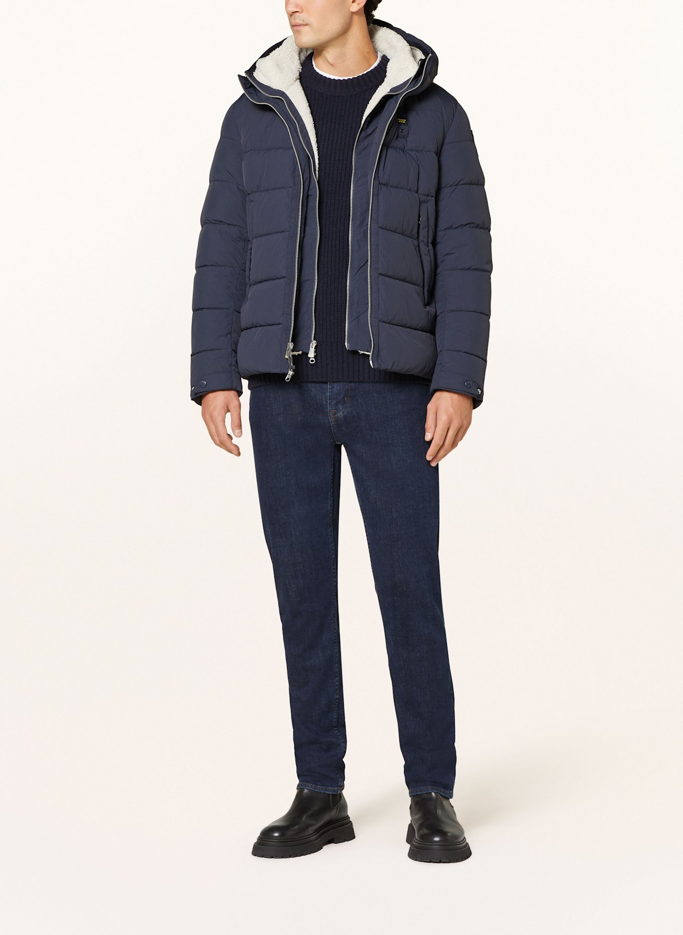 Blauer Steppjacke mit herausnehmbarer Blende: DUNKELBLAU