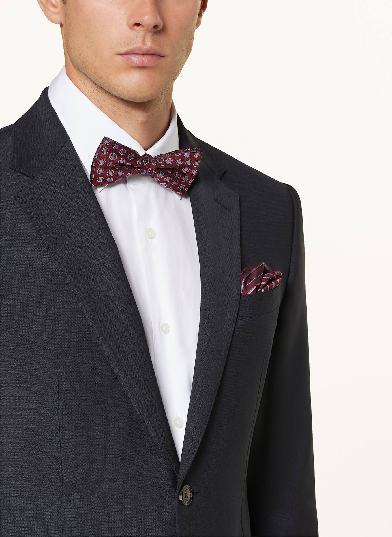 MONTI Ensemble : nœud papillon et pochette en soie: ROUGE FONCÉ / BLEU / BLEU CLAIR