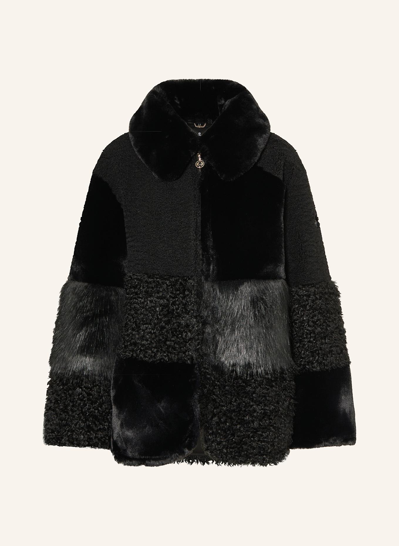 Black hooded faux fur short coat store