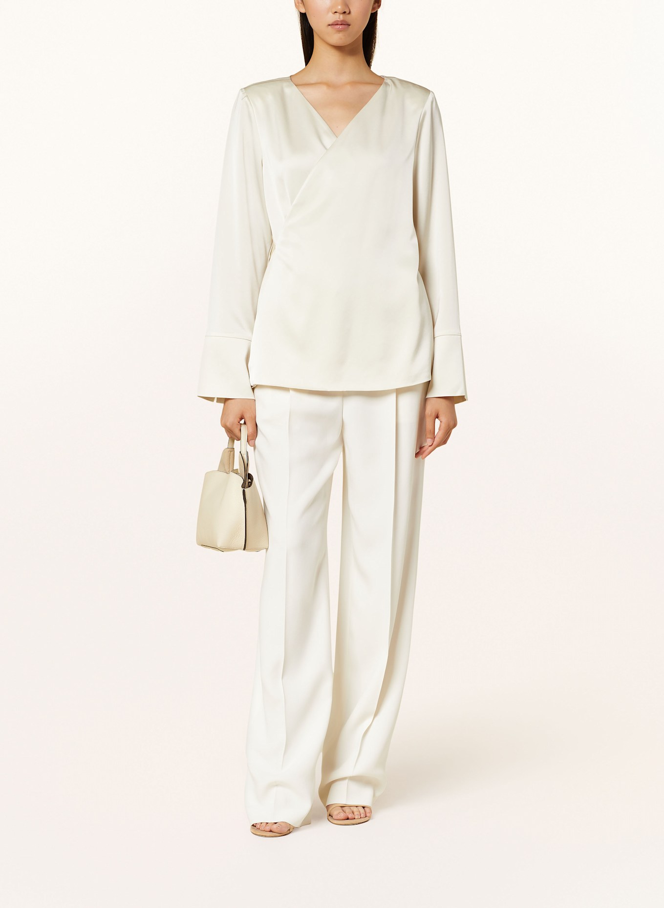 White satin wrap blouse on sale