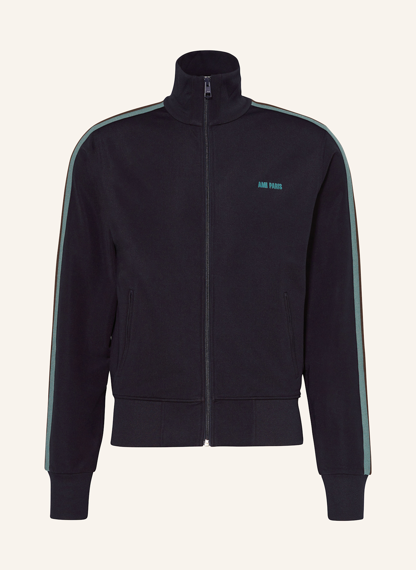 AMI PARIS Sweatjacke mit Galonstreifen, Farbe: DUNKELBLAU/ GRÜN/ DUNKELBRAUN (Bild 1)