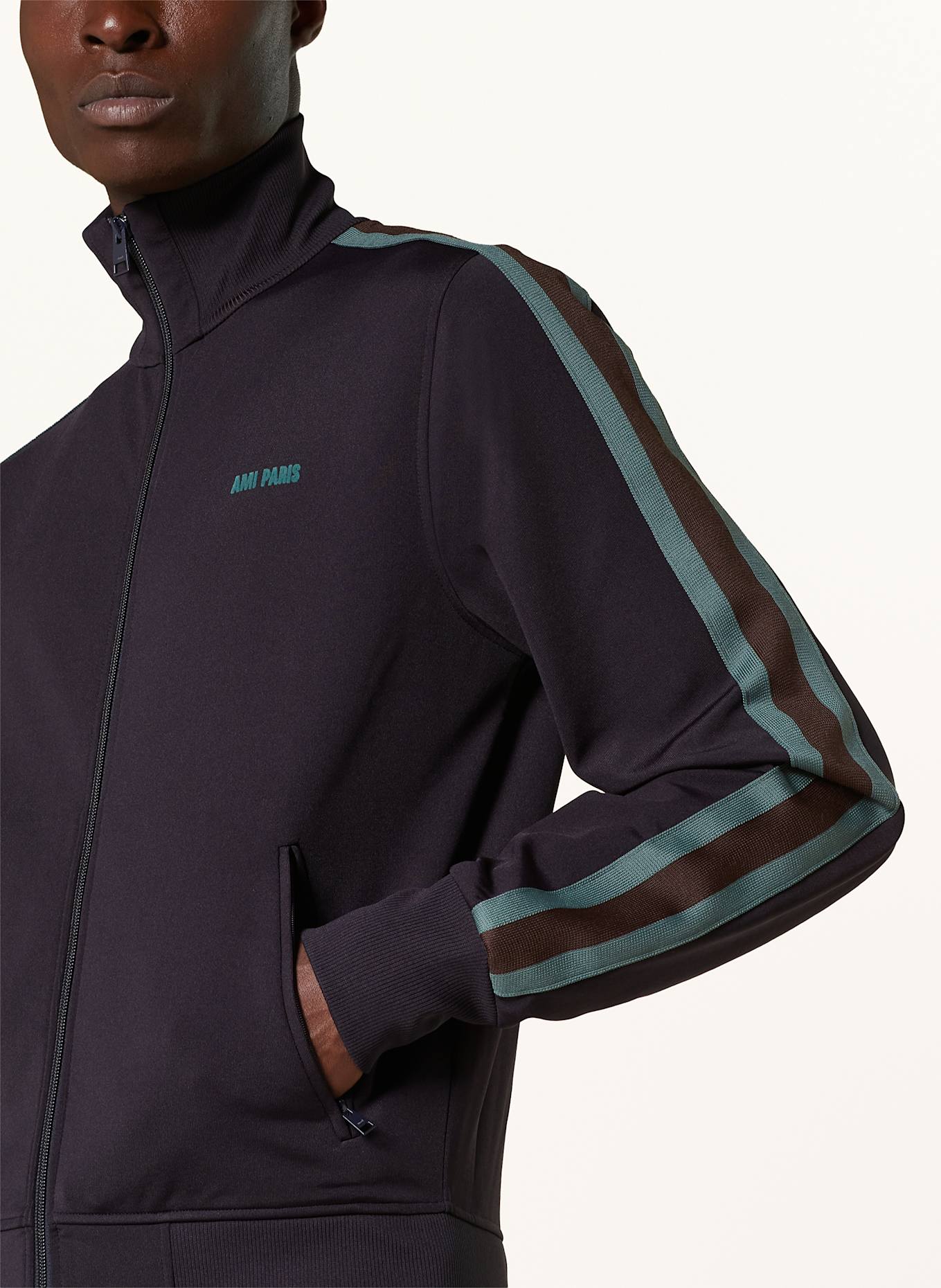AMI PARIS Sweatjacke mit Galonstreifen, Farbe: DUNKELBLAU/ GRÜN/ DUNKELBRAUN (Bild 4)