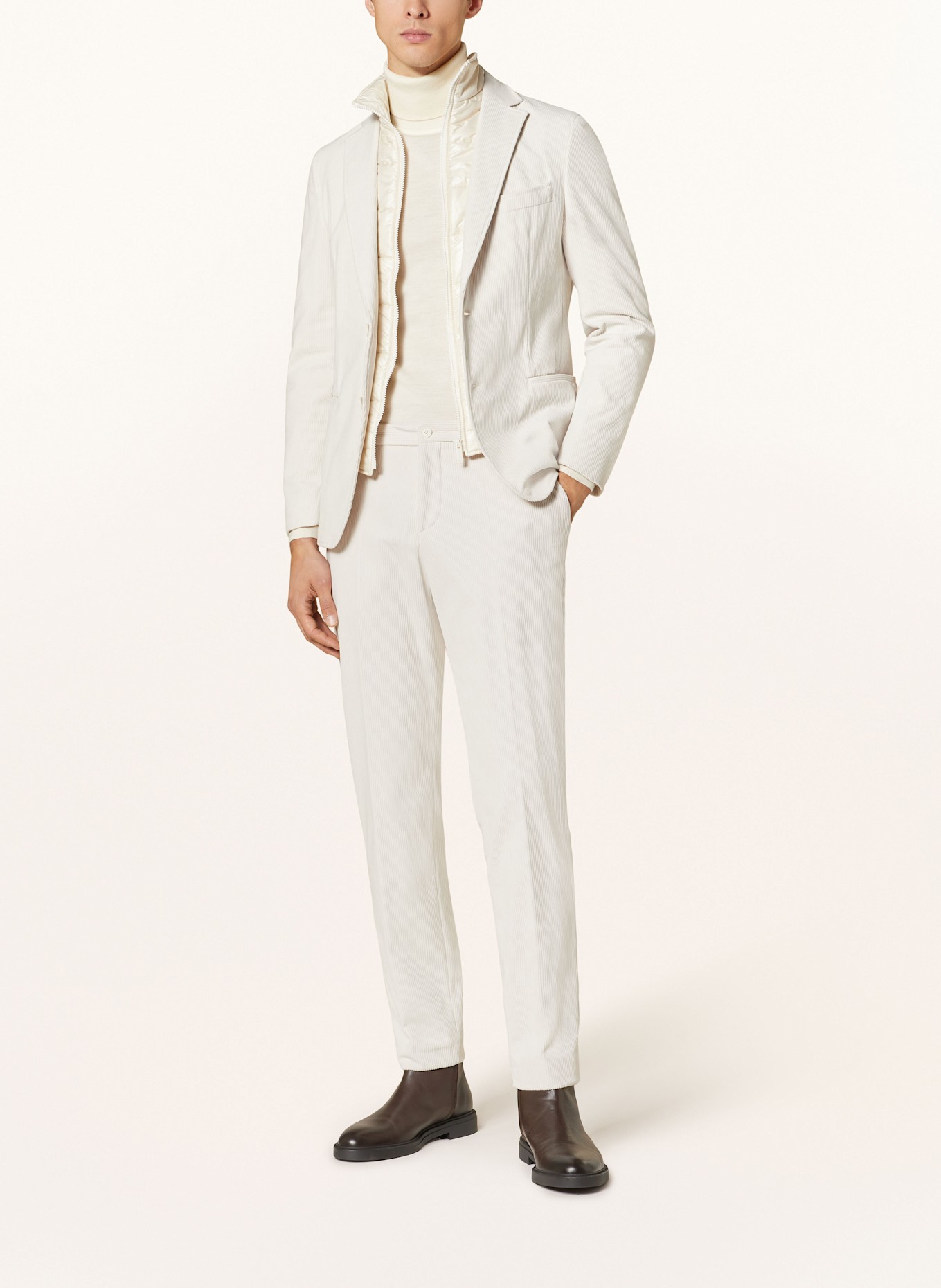 BOSS GENIUS slim fit corduroy suit trousers in 131 open white