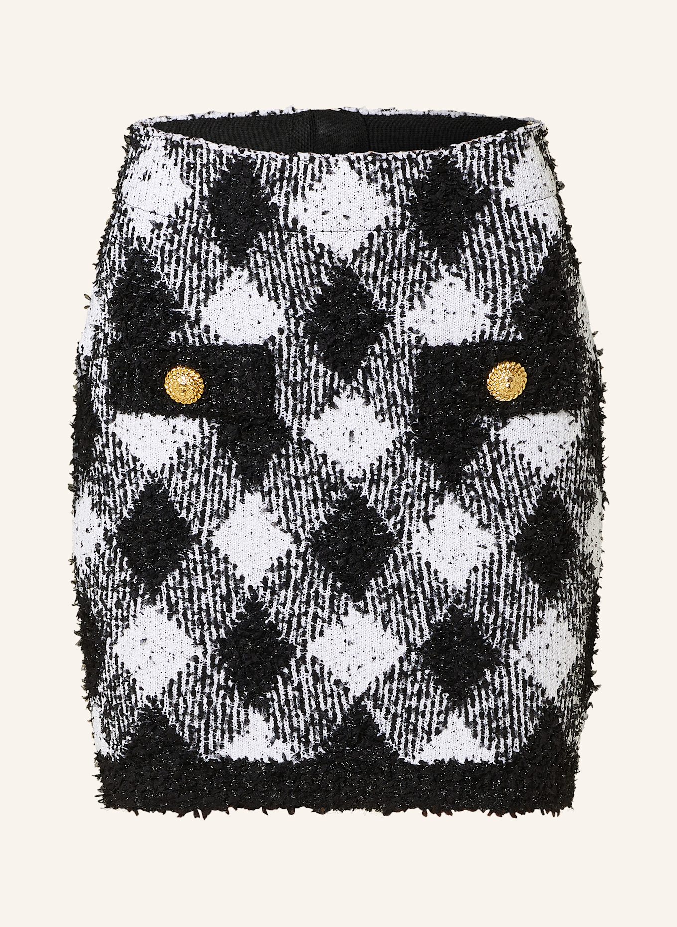 BALMAIN Jupe tricotée avec fil pailleté: NOIR / BLANC