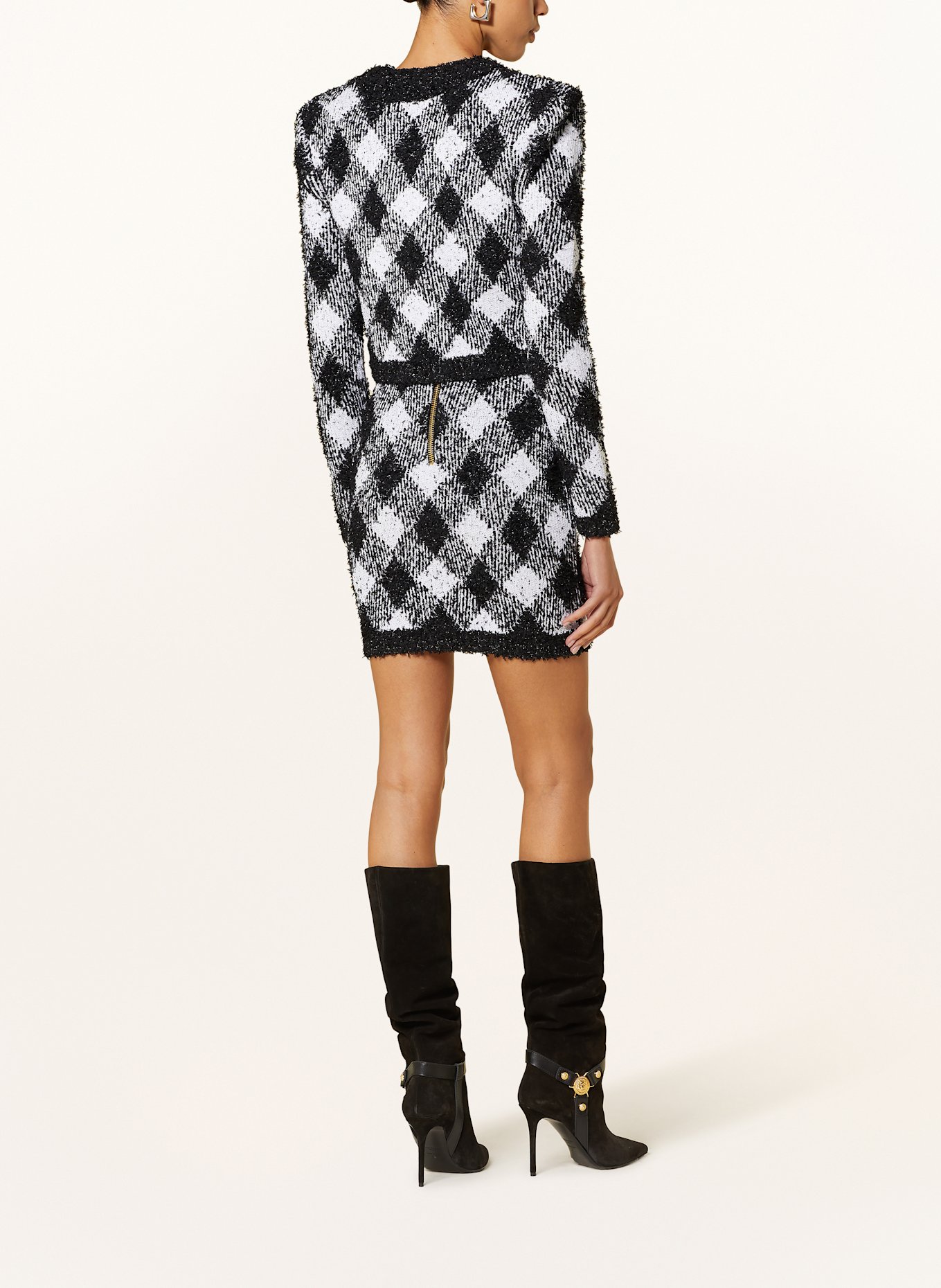 BALMAIN Jupe tricotée avec fil pailleté: NOIR / BLANC