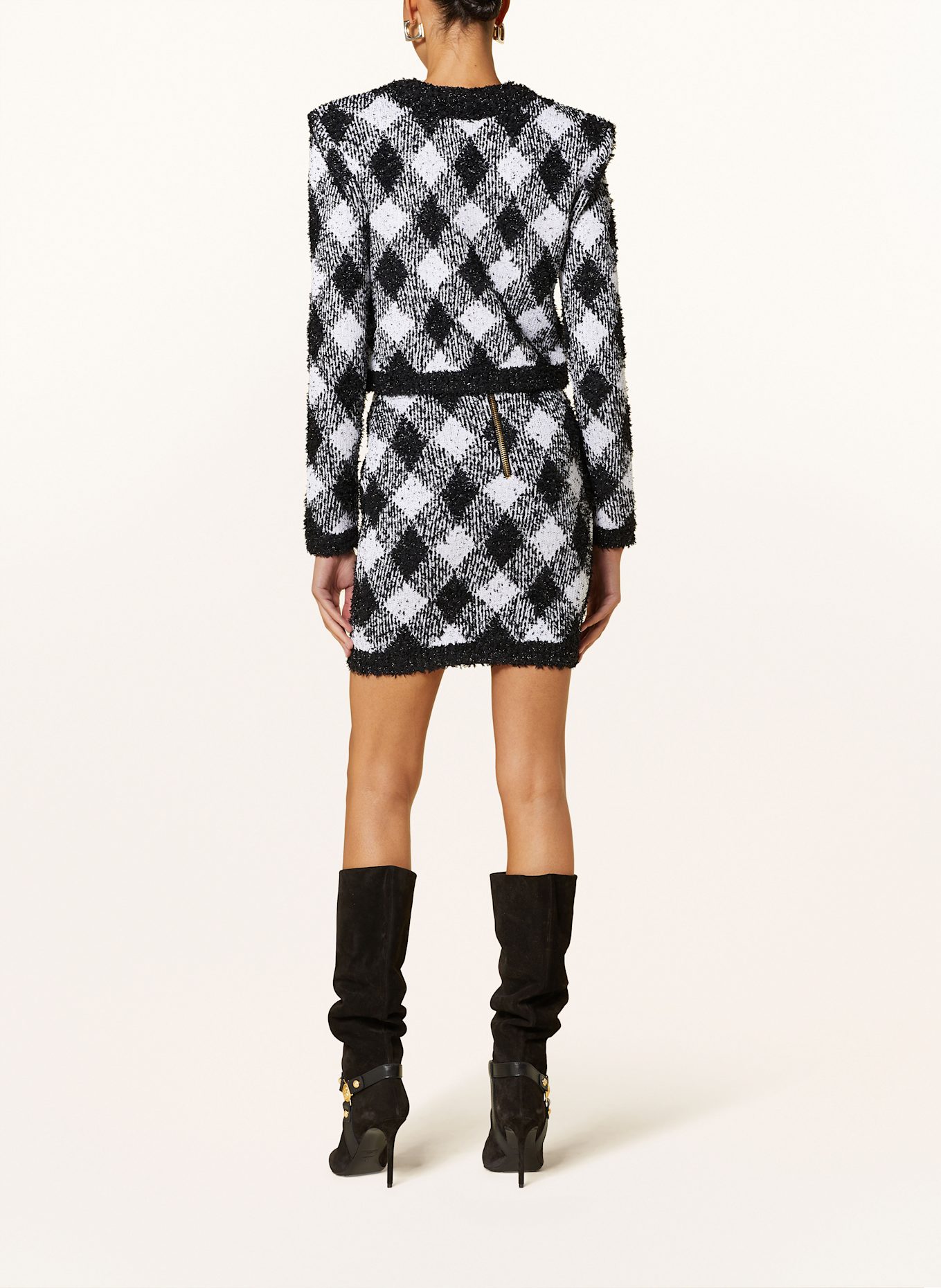 BALMAIN Kardigan z błyszczącą przędzą: CZARNY/ BIAŁY