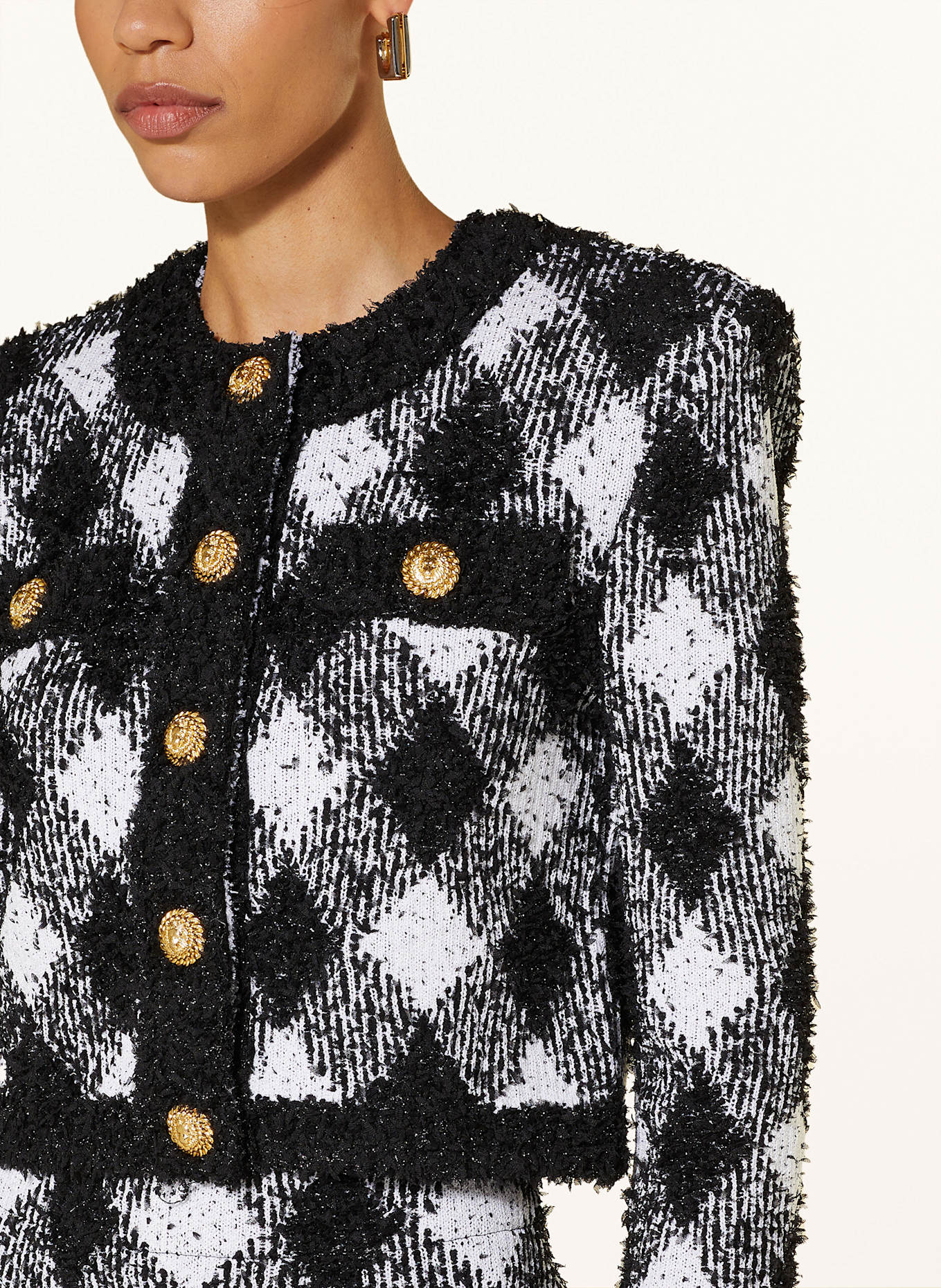 BALMAIN Kardigan z błyszczącą przędzą: CZARNY/ BIAŁY
