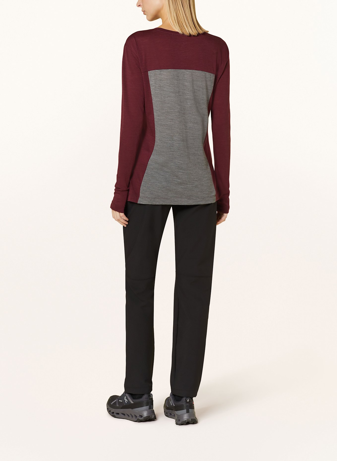 me°ru' Longsleeve VAXHOLM: DUNKELROT / GRAU