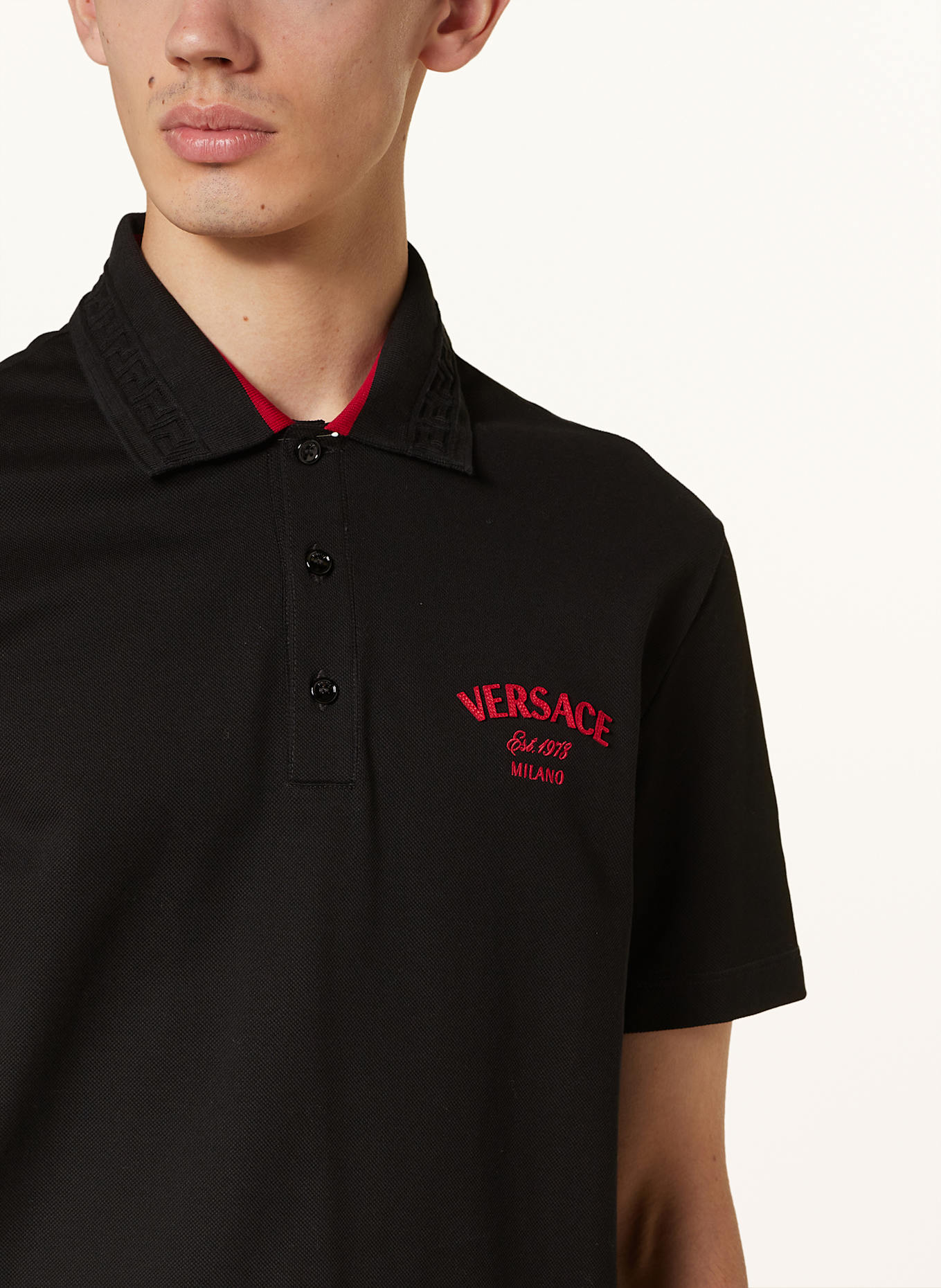 VERSACE Piqué polo shirt in black