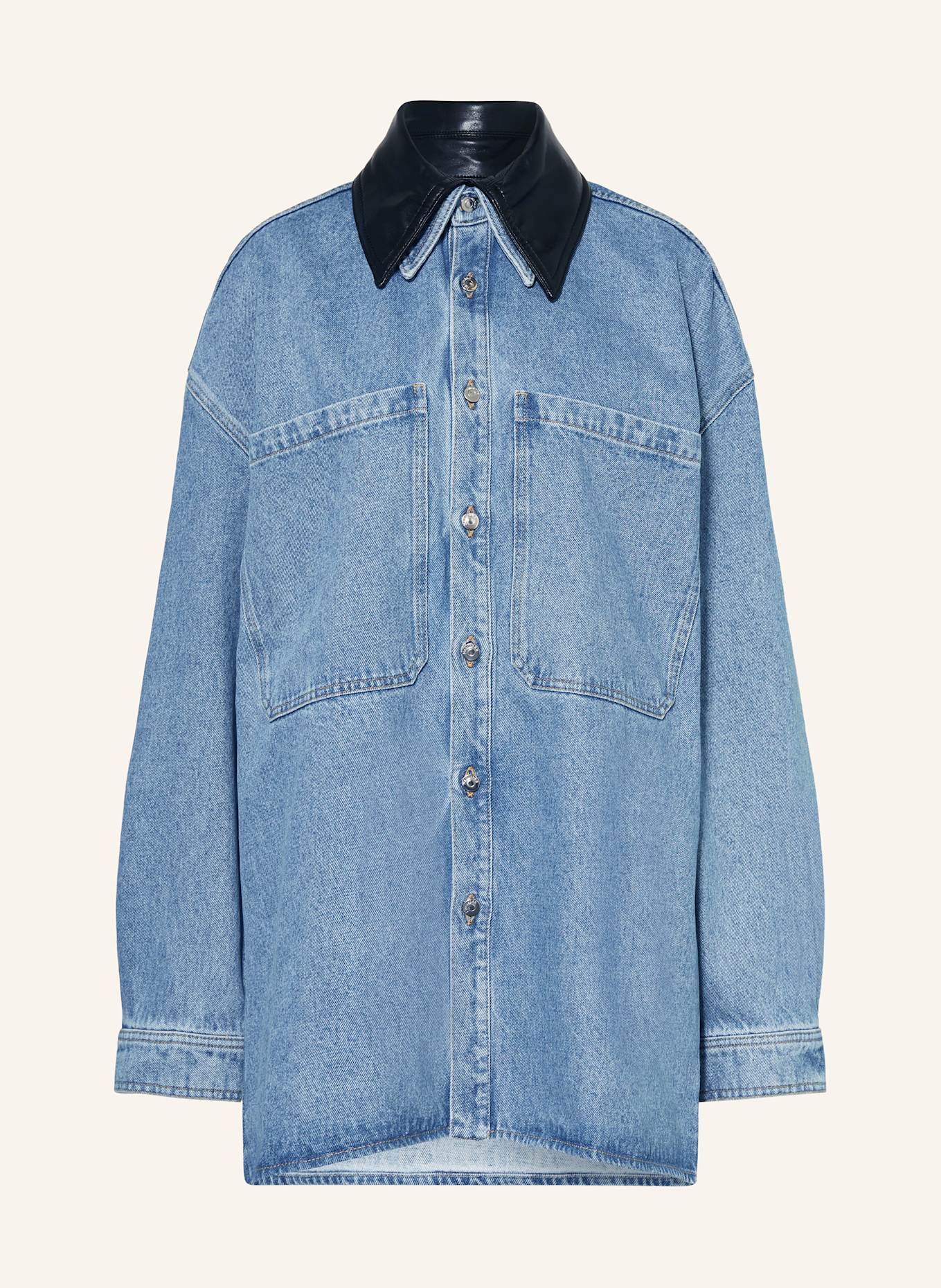 Nanushka BEAUX oversized denim jacket with detachable collar in light blue