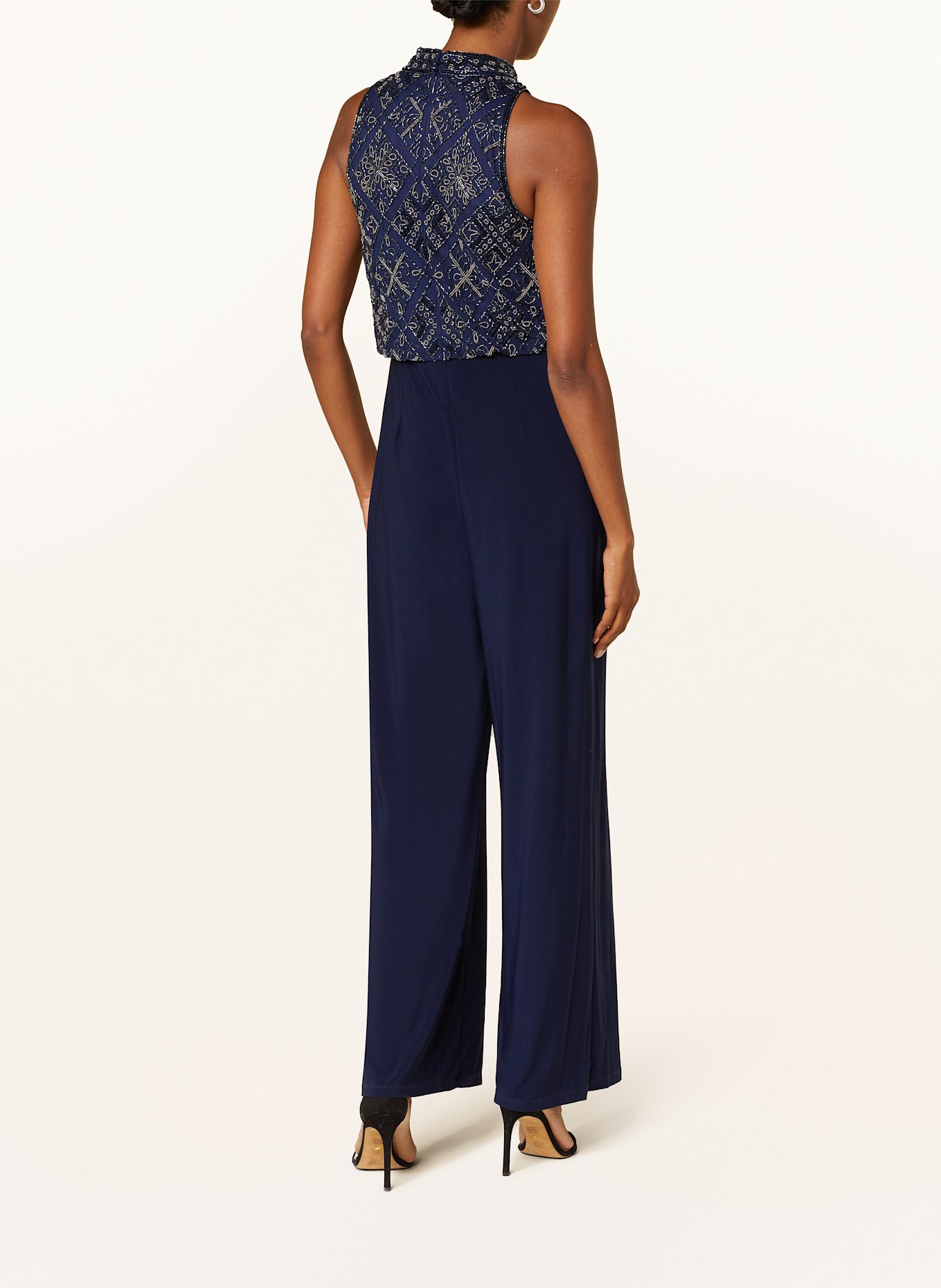 ADRIANNA PAPELL Jumpsuit mit Pailletten: DUNKELBLAU / GRAU / SILBER