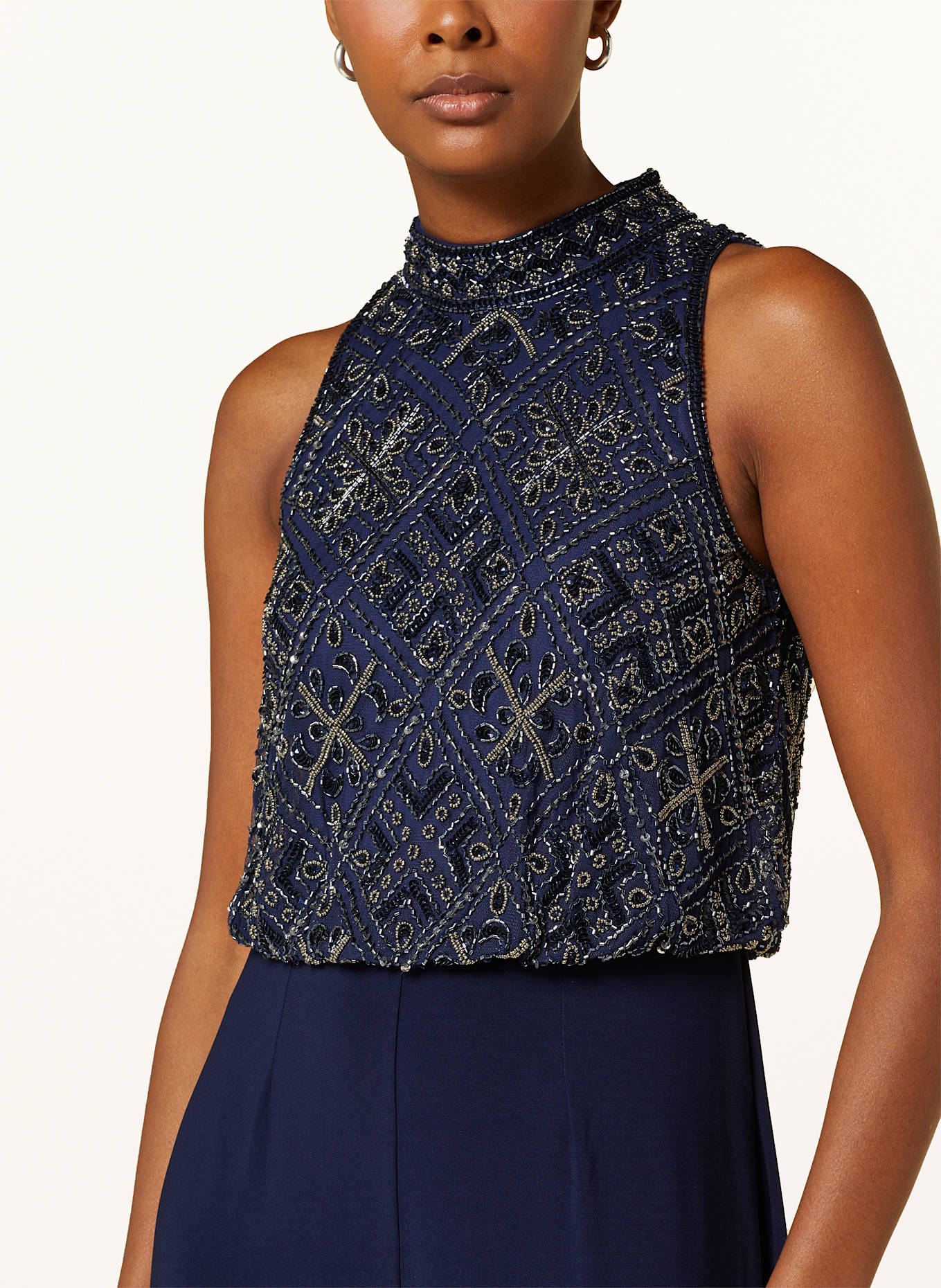 ADRIANNA PAPELL Jumpsuit with sequins in dark blue gray silver