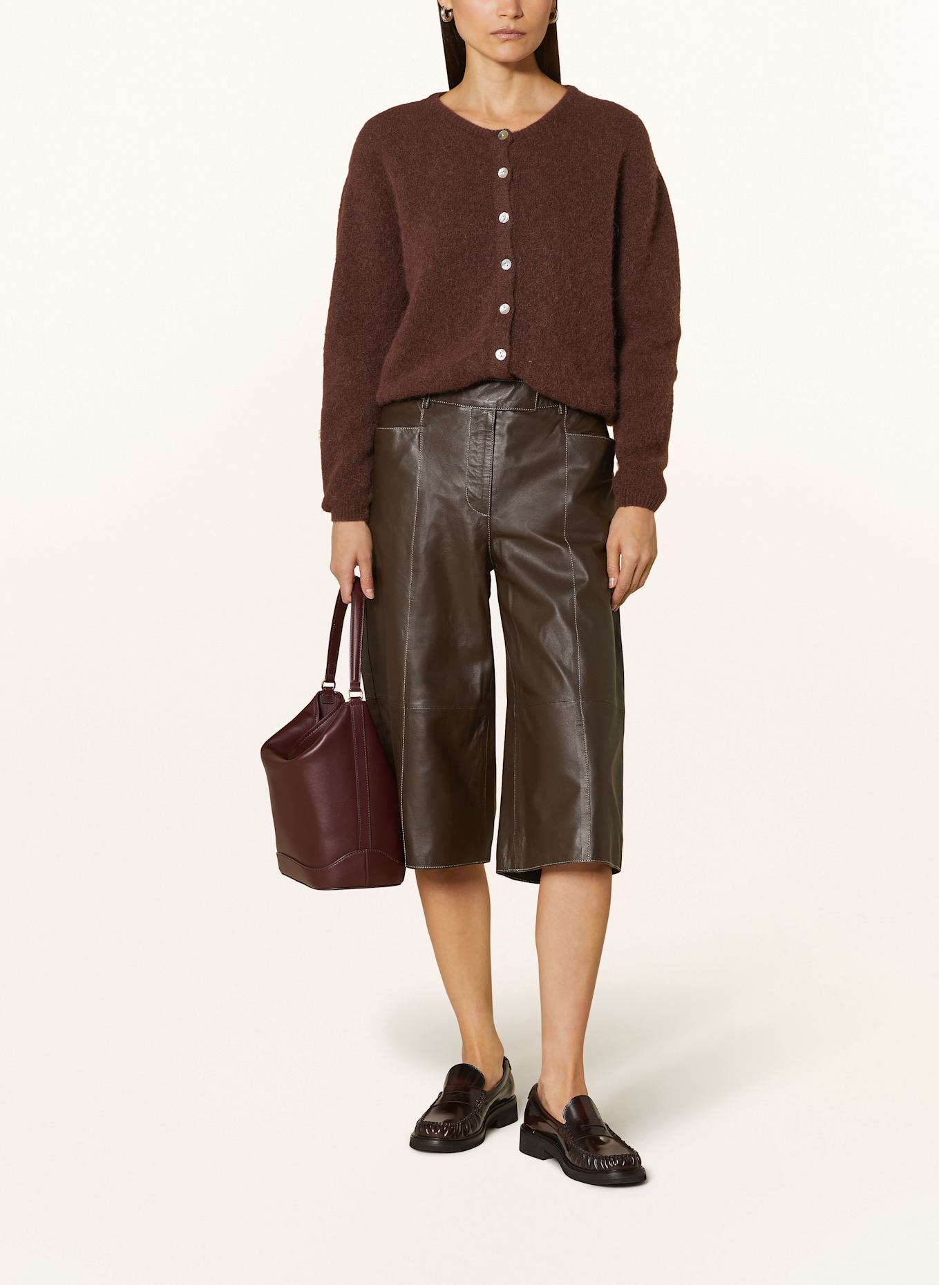 REMAIN 3/4 kožené kalhoty: TMAVĚ HNĚDÁ