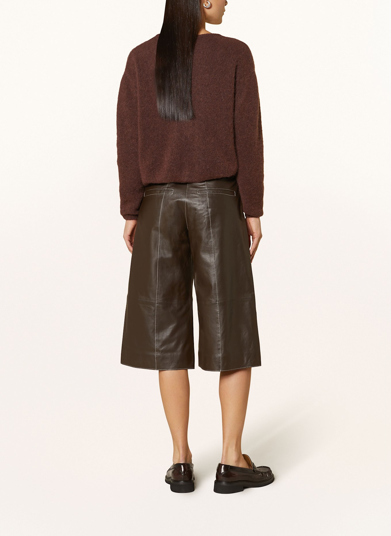 REMAIN 3/4 kožené kalhoty: TMAVĚ HNĚDÁ