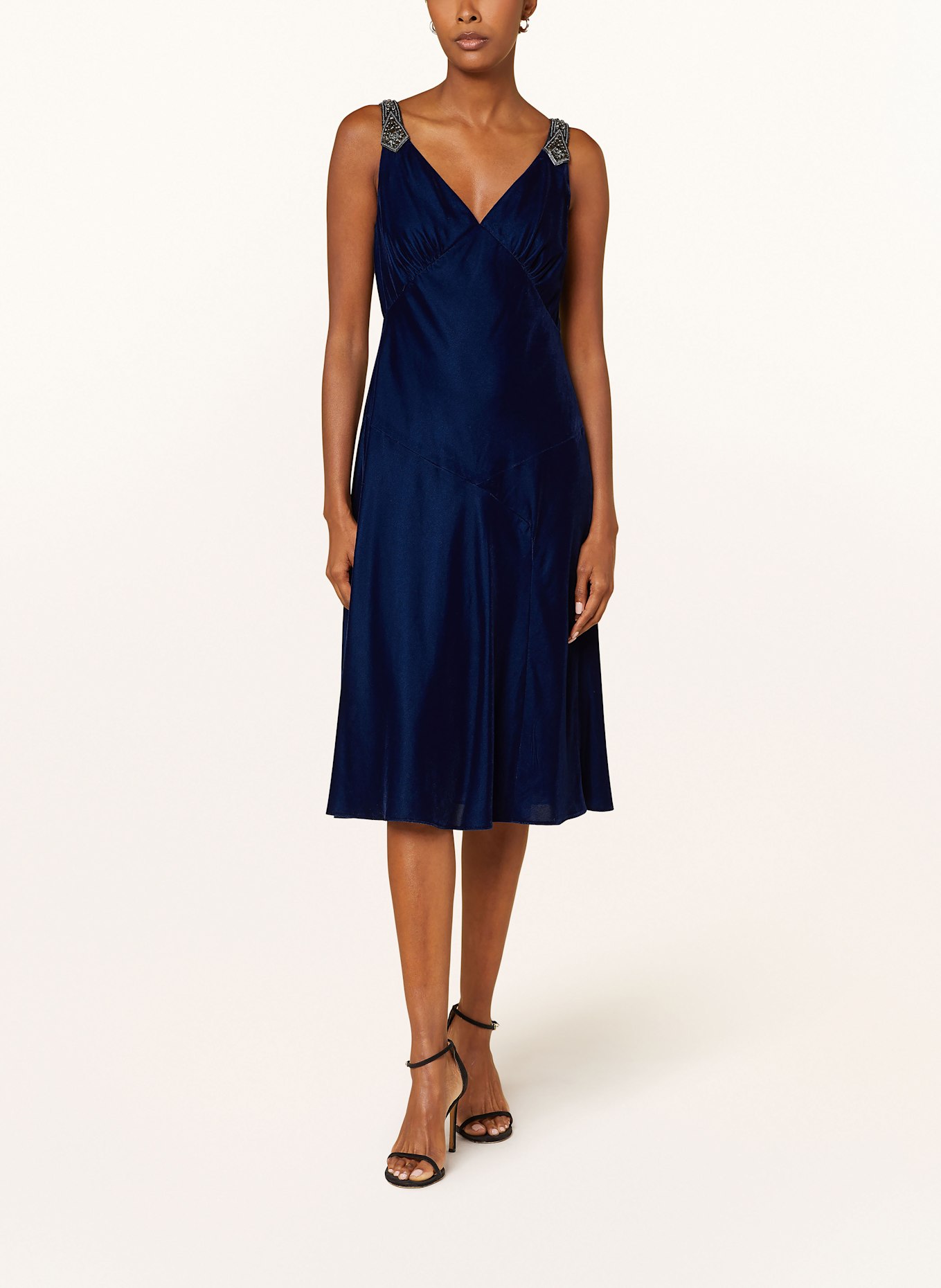 LAUREN RALPH LAUREN Kleid mit Schmuckperlen: DUNKELBLAU