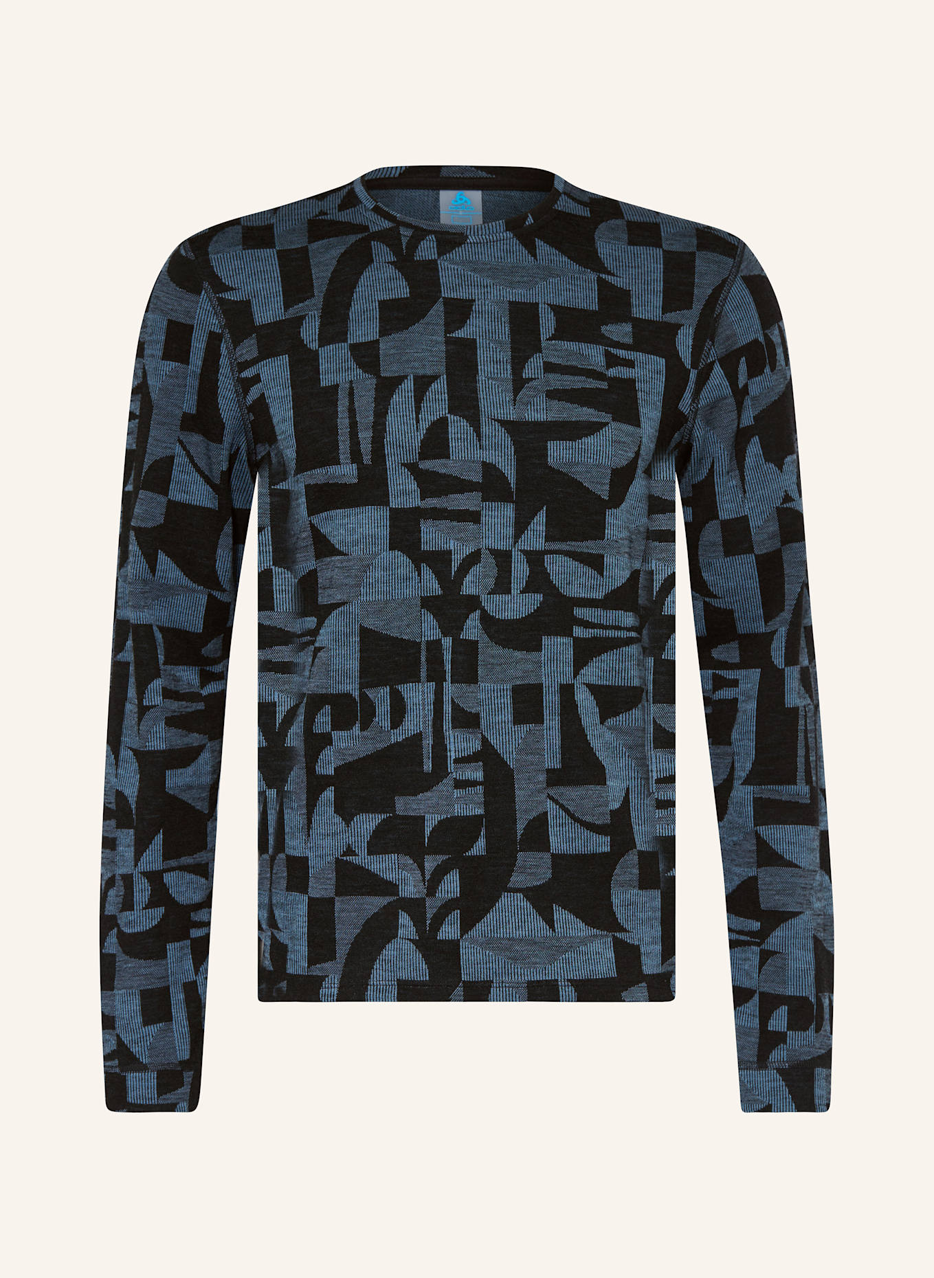 odlo Funktionswäsche-Shirt MERINO WARM JACQUARD aus Merinowolle: SCHWARZ / HELLBLAU
