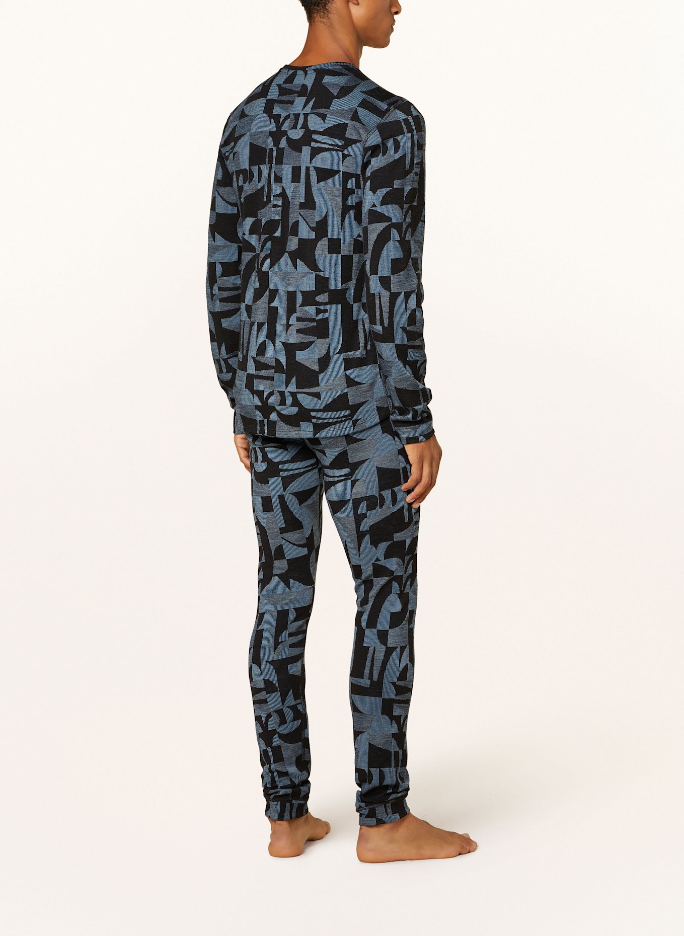 odlo Funktionswäsche-Shirt MERINO WARM JACQUARD aus Merinowolle: SCHWARZ / HELLBLAU