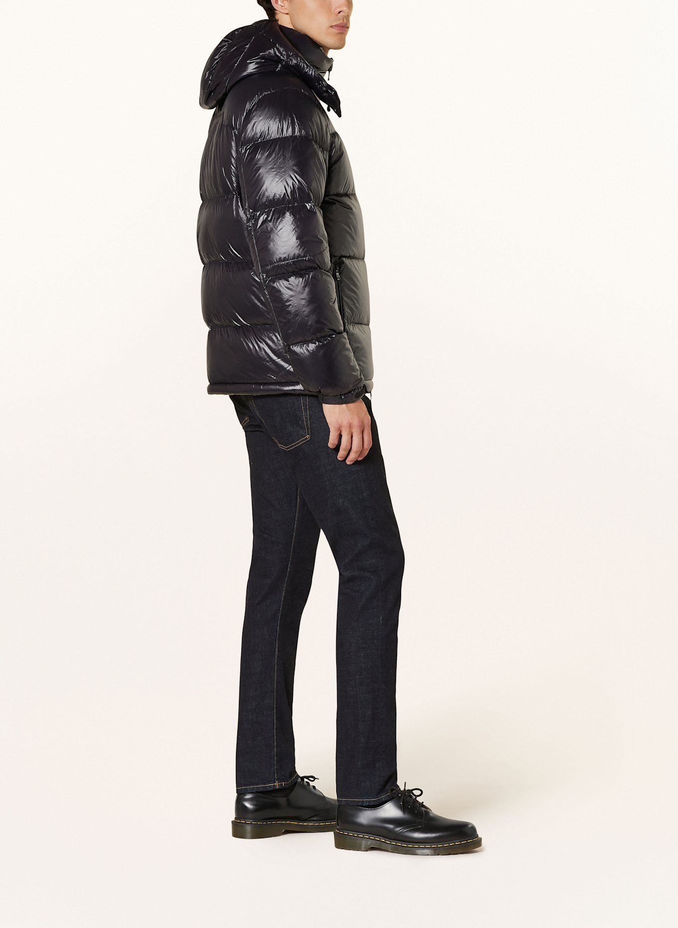 Black polo puffer jacket with hood discount