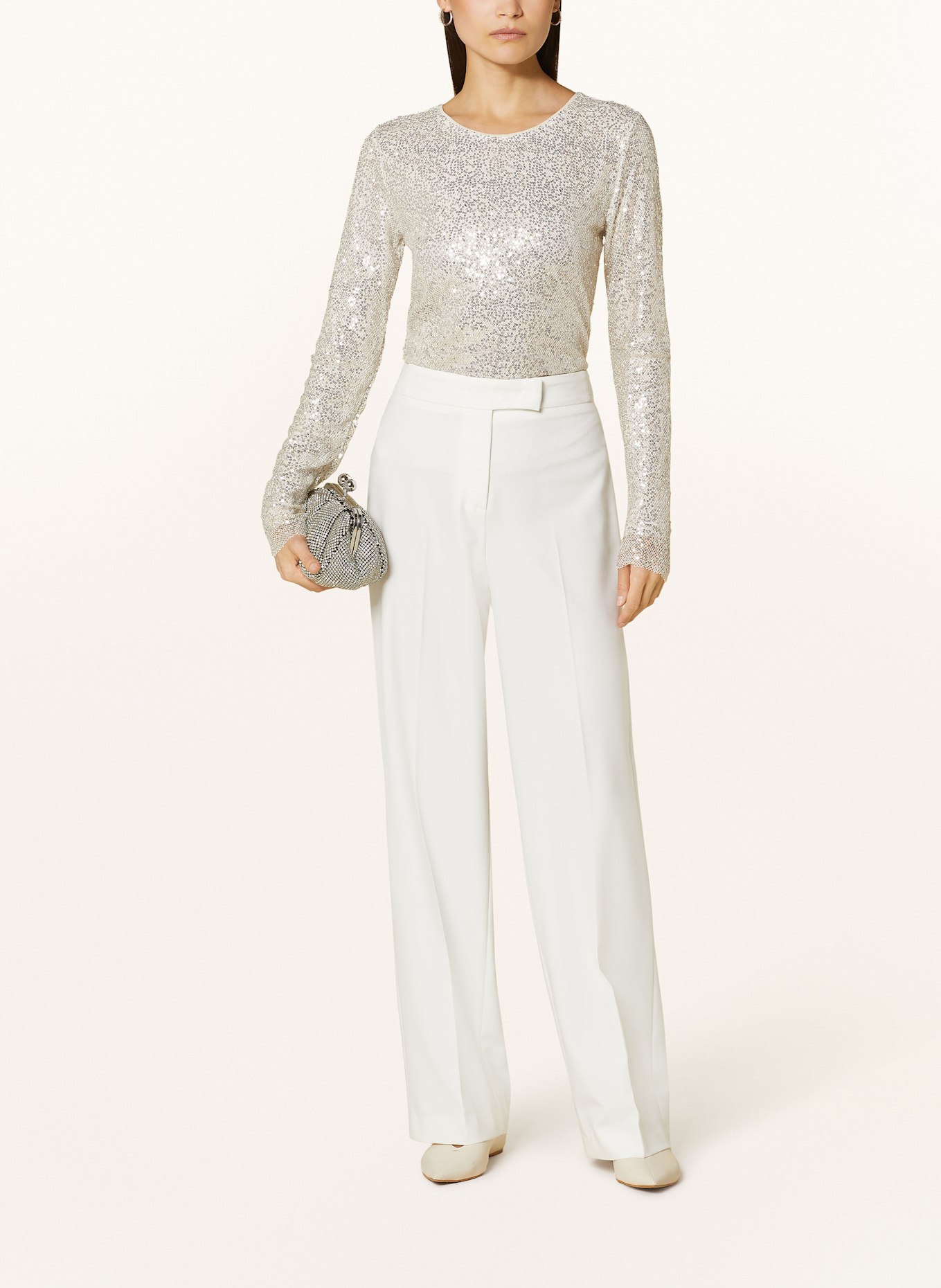 RIANI Longsleeve mit Pailletten: WEISS/ SILBER