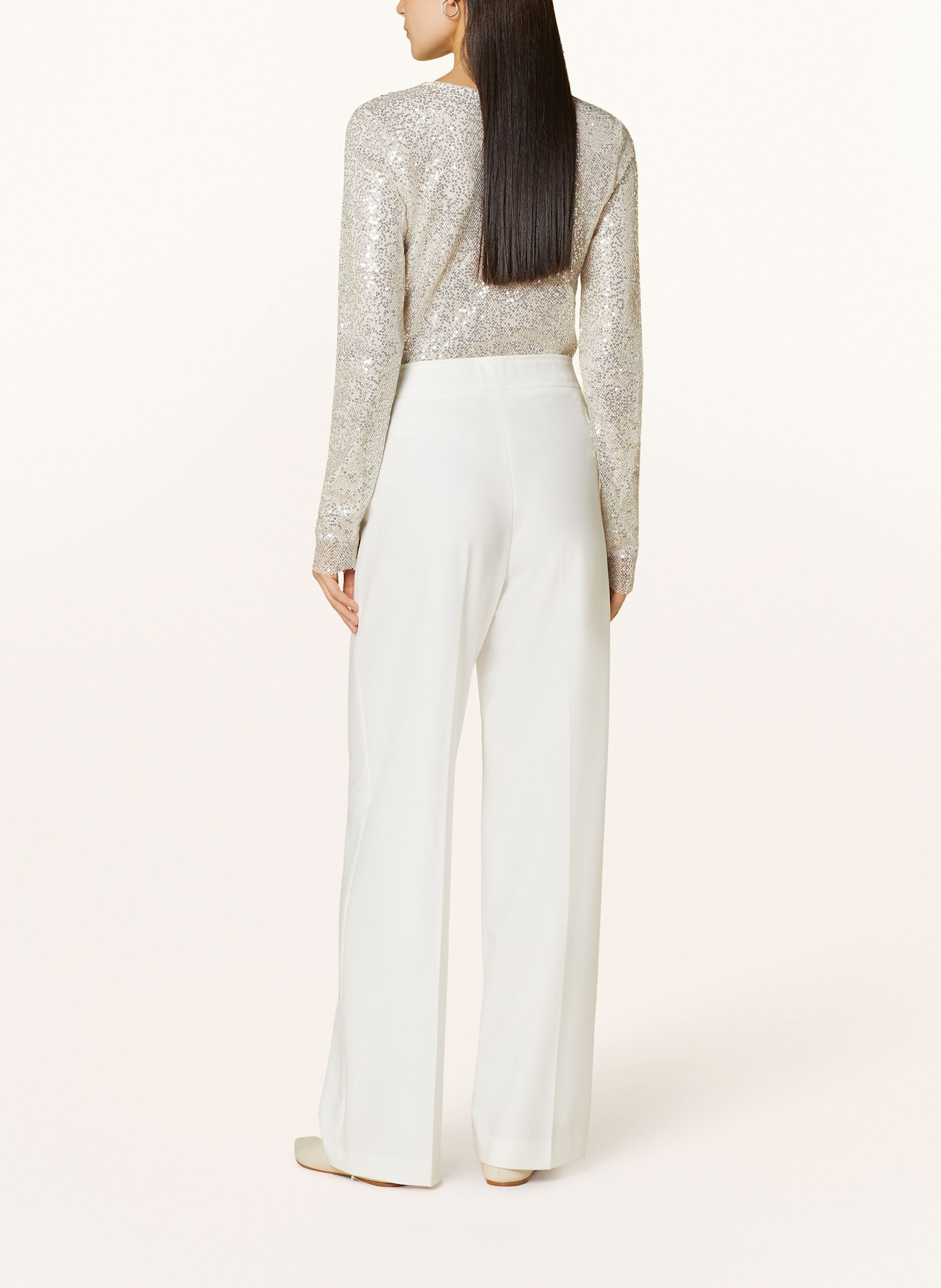 RIANI Longsleeve mit Pailletten: WEISS/ SILBER