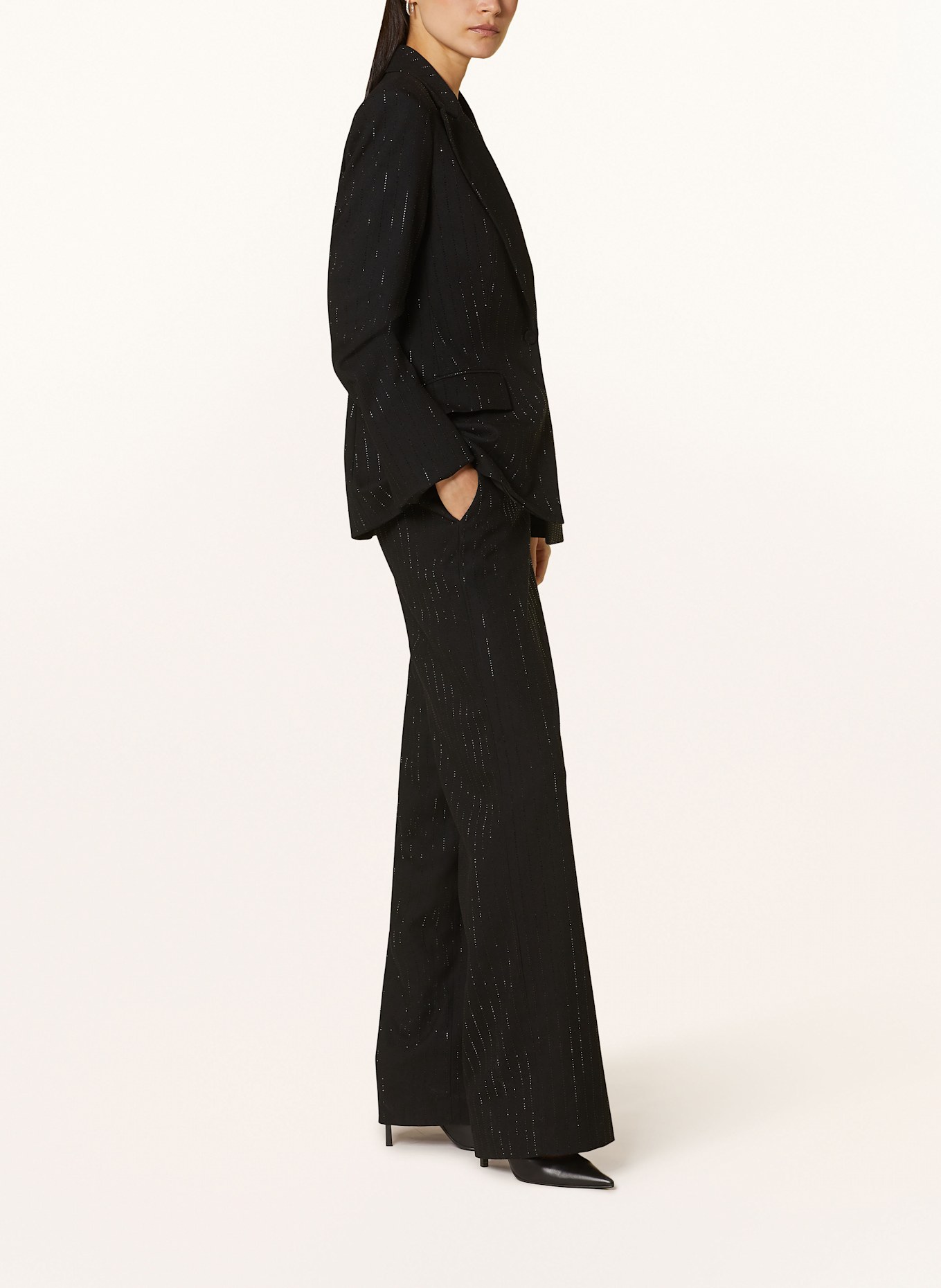 RIANI Spodnie marlena z obszyciem ozdobnymi kamykami: CZARNY