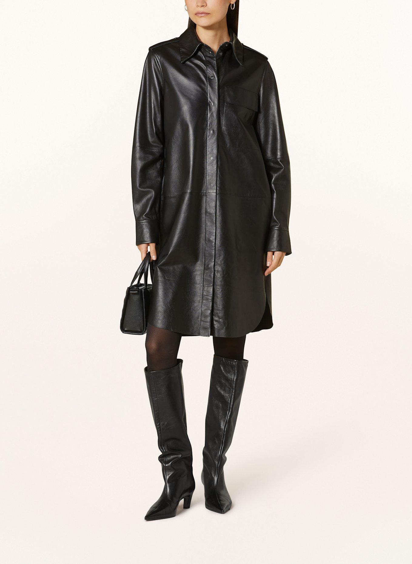 RIANI Hemdblusenkleid aus Leder: SCHWARZ