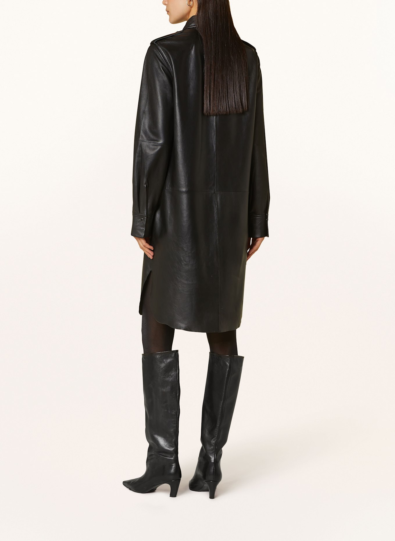 RIANI Hemdblusenkleid aus Leder: SCHWARZ