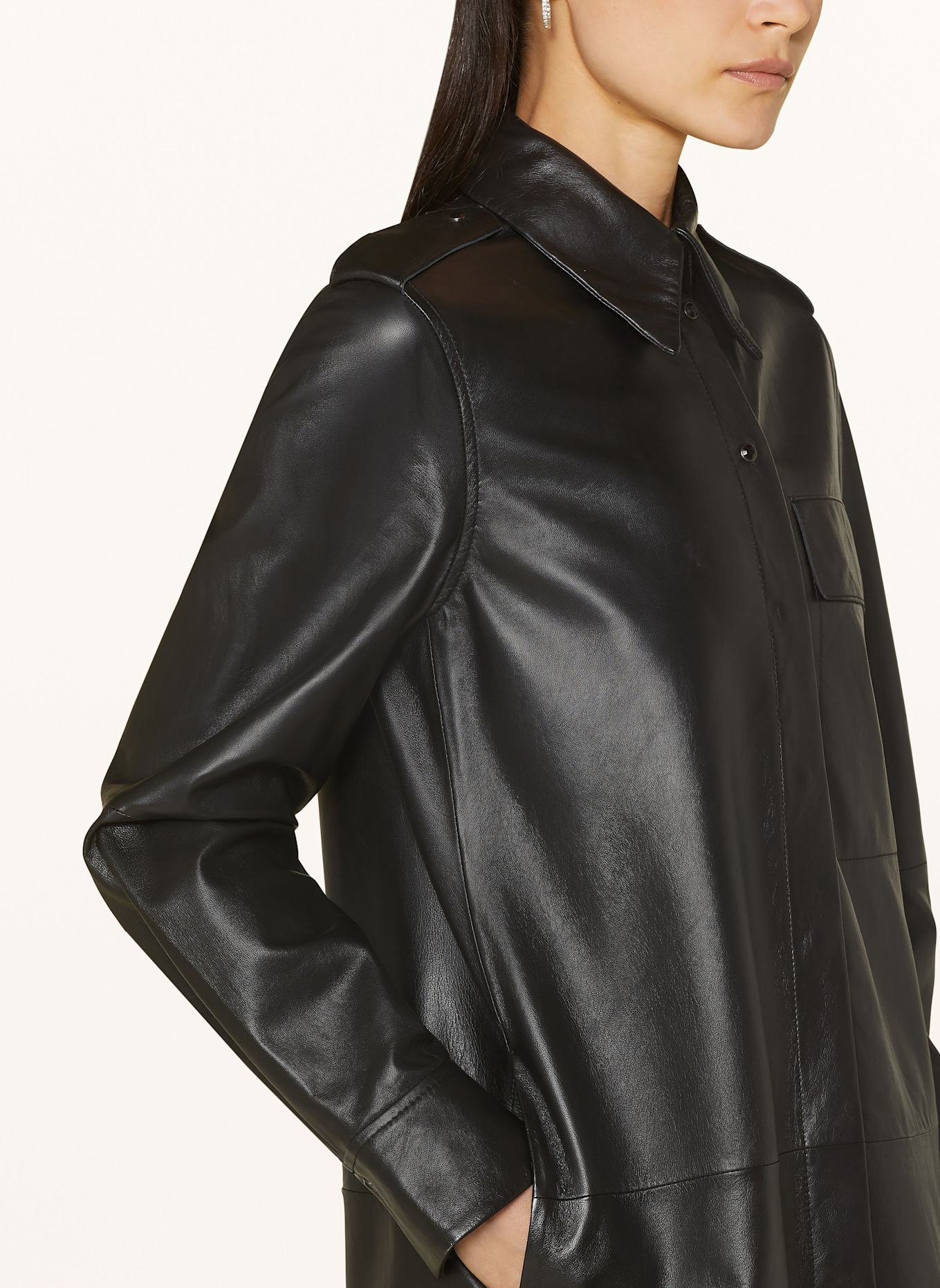 RIANI Hemdblusenkleid aus Leder: SCHWARZ