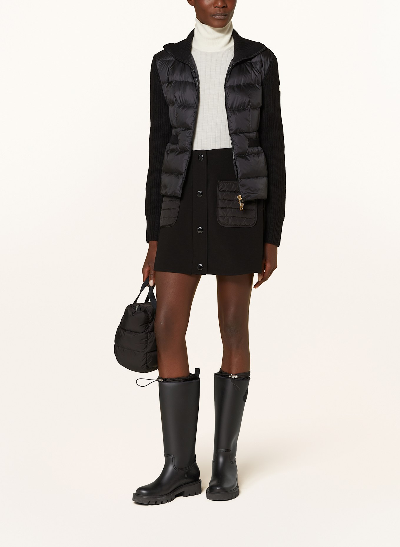 MONCLER Daunenjacke im Materialmix: SCHWARZ