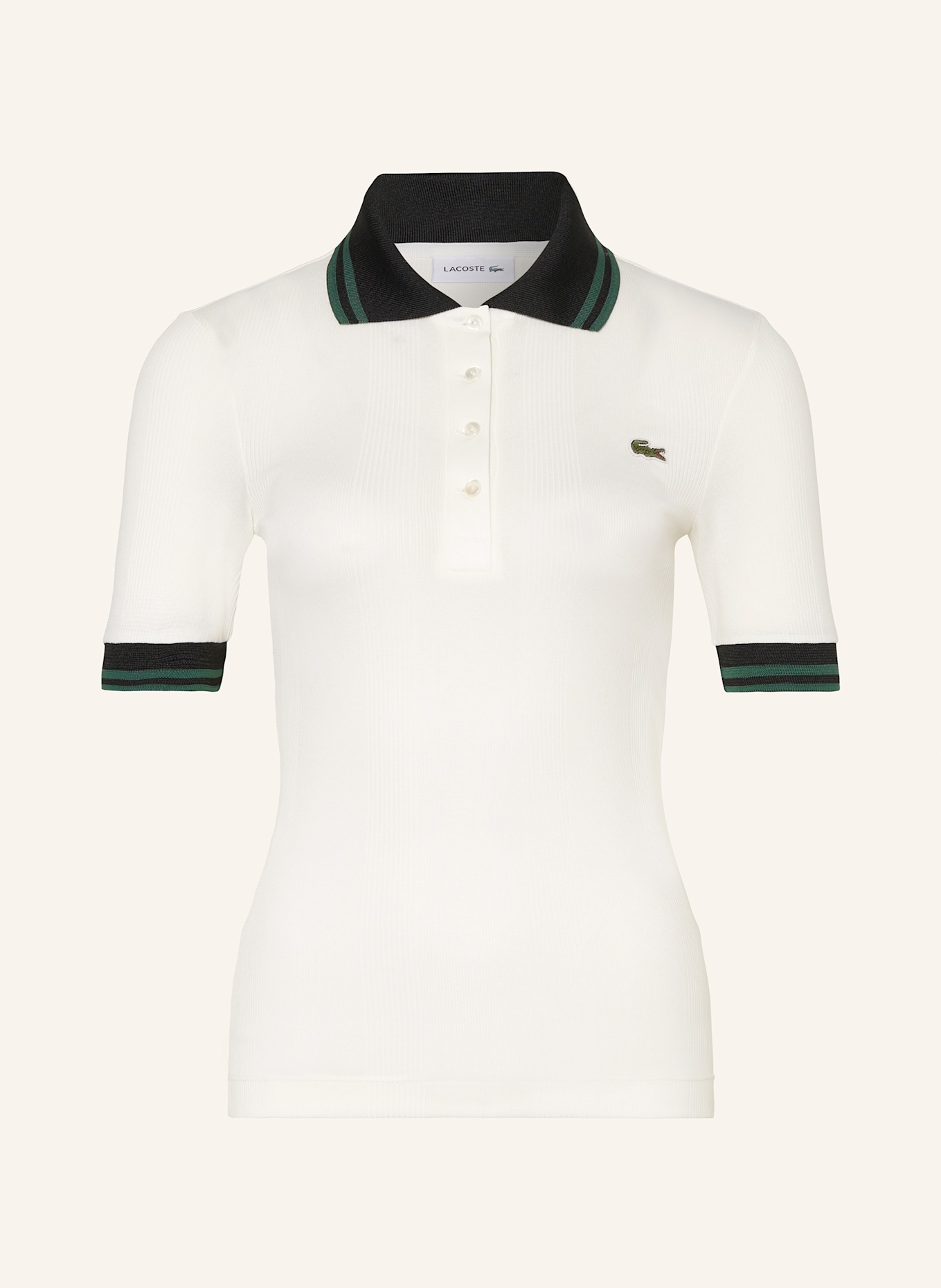 LACOSTE Jersey-Poloshirt Slim Fit: ECRU / DUNKELGRÜN / SCHWARZ