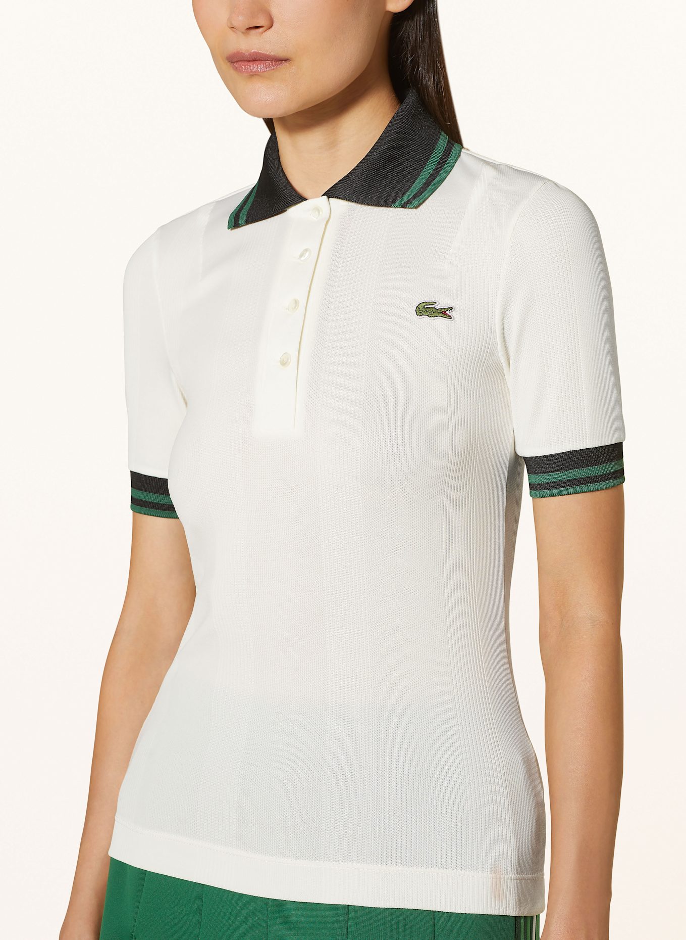 LACOSTE Jersey-Poloshirt Slim Fit: ECRU / DUNKELGRÜN / SCHWARZ