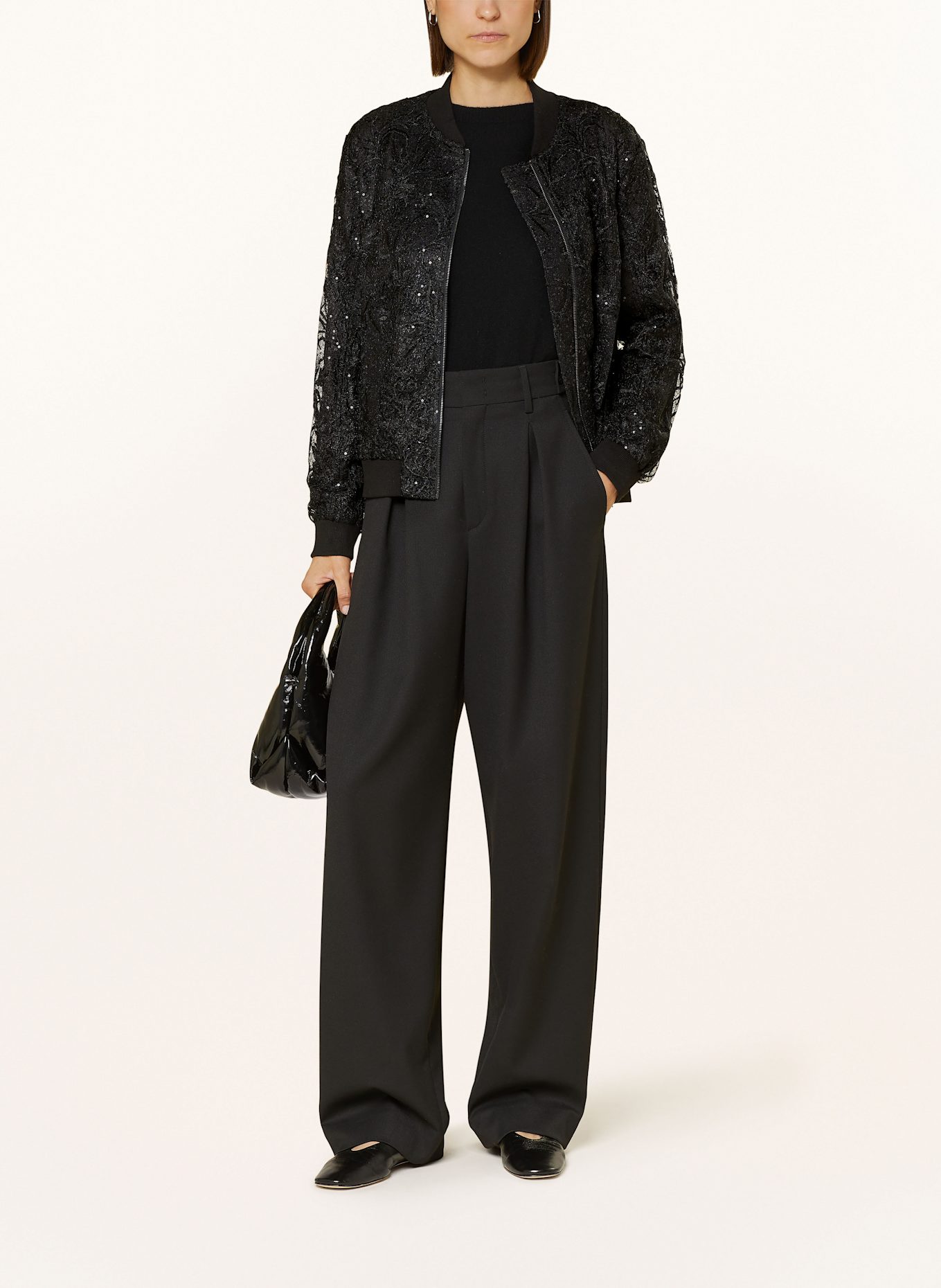 darling harbour Lace bomber jacket with sequins, Color: BLACK (Image 2)