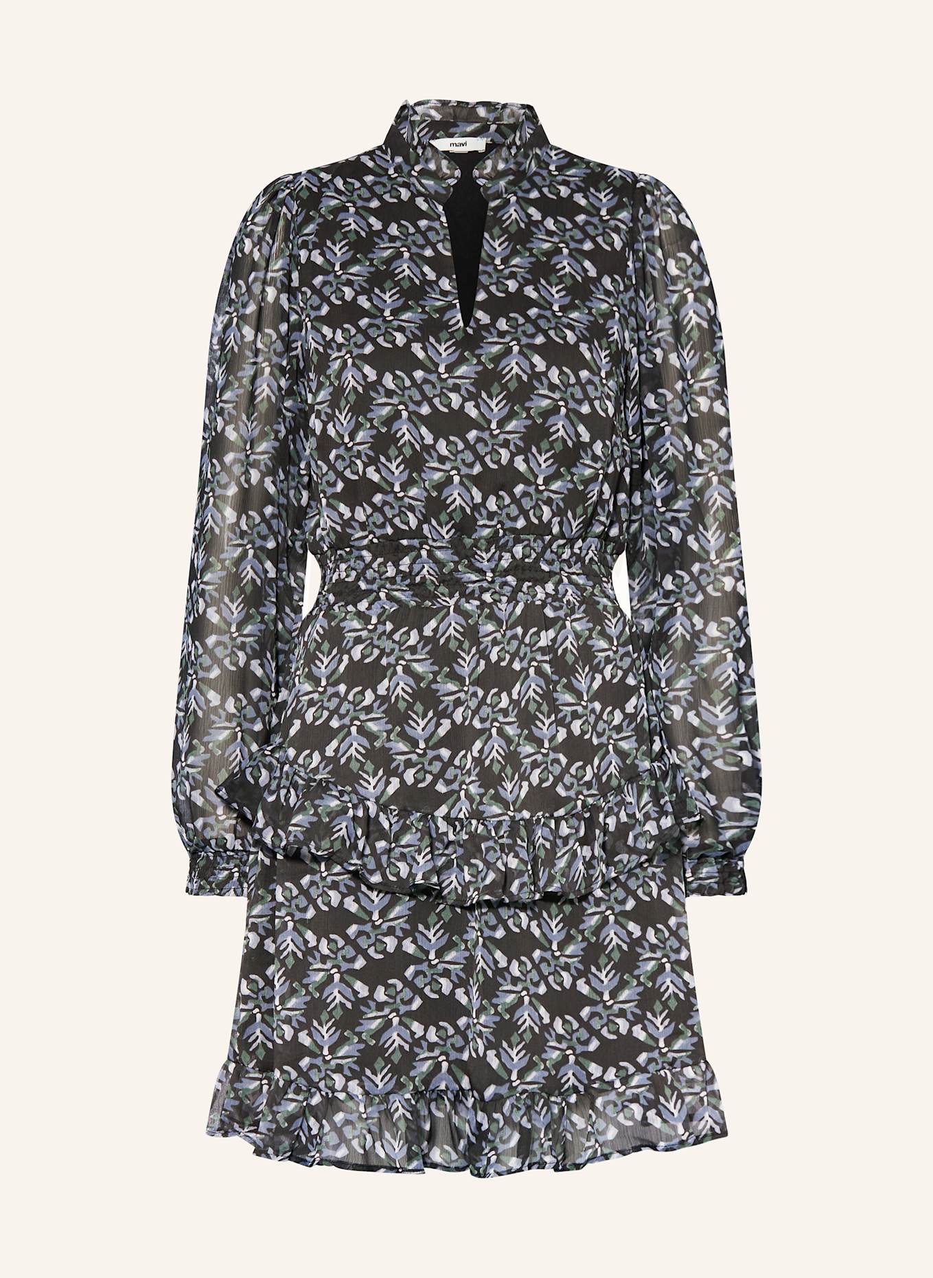 mavi Kleid mit Rüschen: SCHWARZ / BLAUGRAU / GRÜN