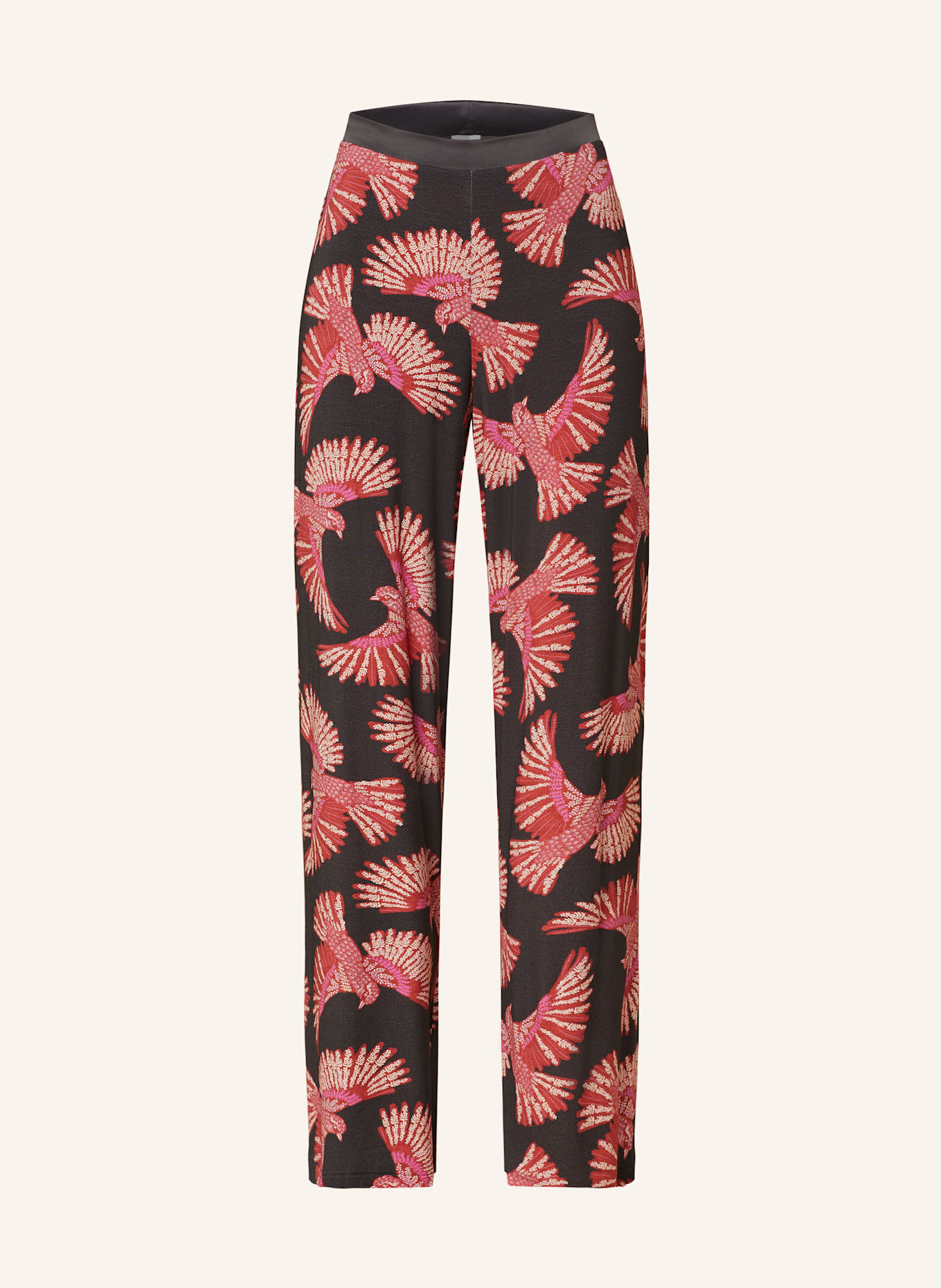 mey Pyžamové kalhoty série FLYING BIRD: TMAVĚ ŠEDÁ / TMAVĚ ČERVENÁ / BÍLÁ