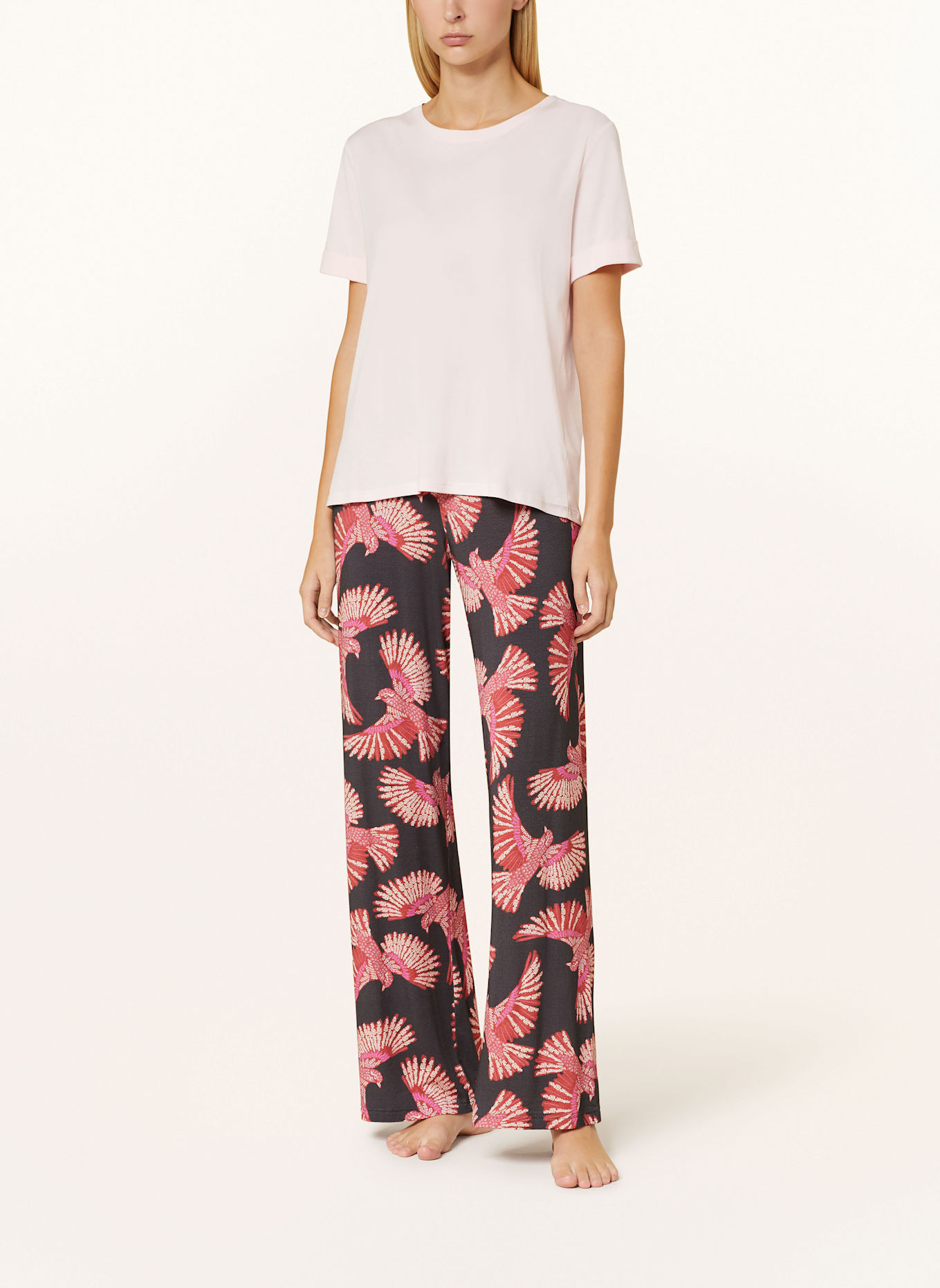 mey Pyžamové kalhoty série FLYING BIRD: TMAVĚ ŠEDÁ / TMAVĚ ČERVENÁ / BÍLÁ