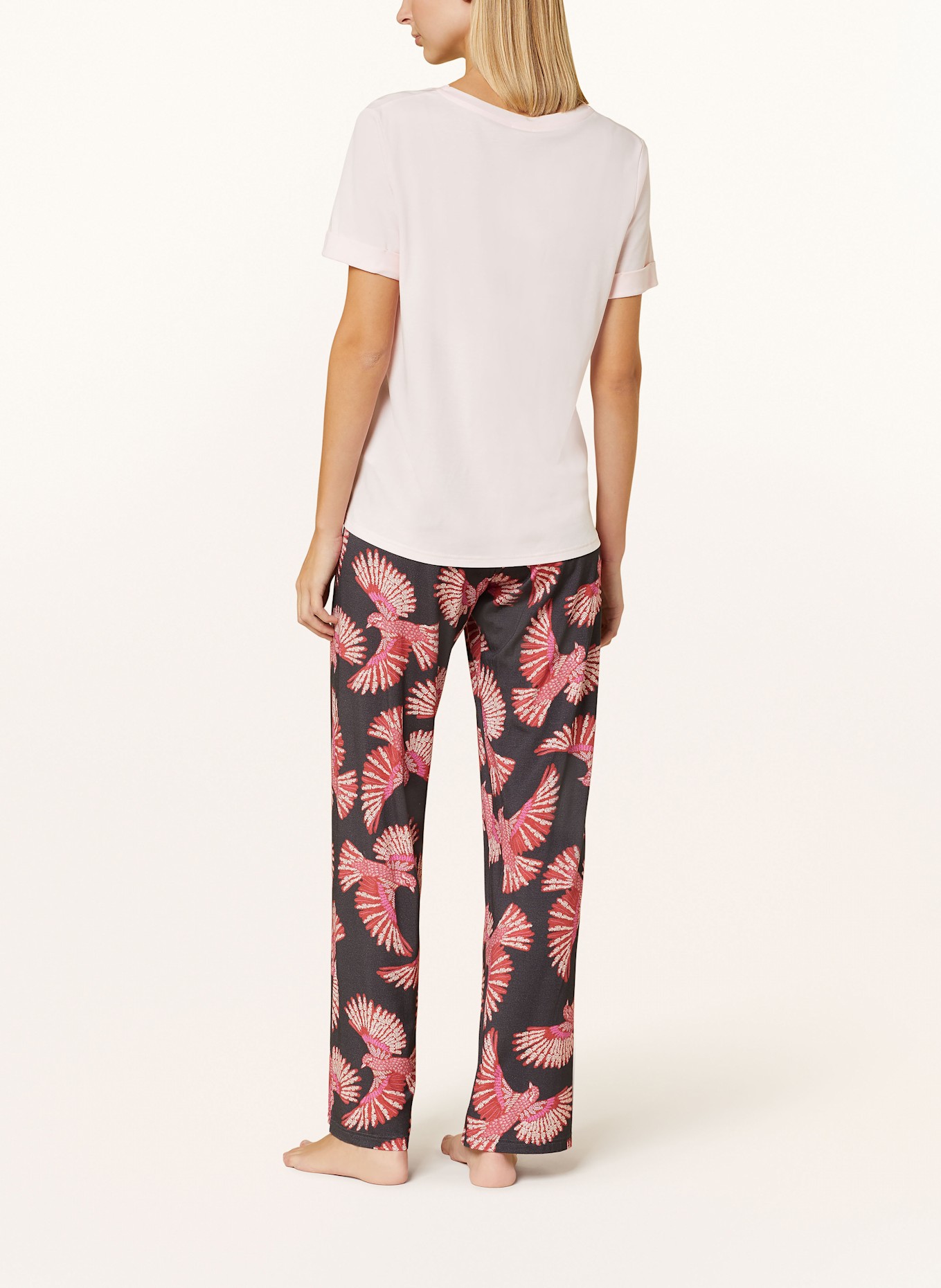 mey Pyžamové kalhoty série FLYING BIRD: TMAVĚ ŠEDÁ / TMAVĚ ČERVENÁ / BÍLÁ