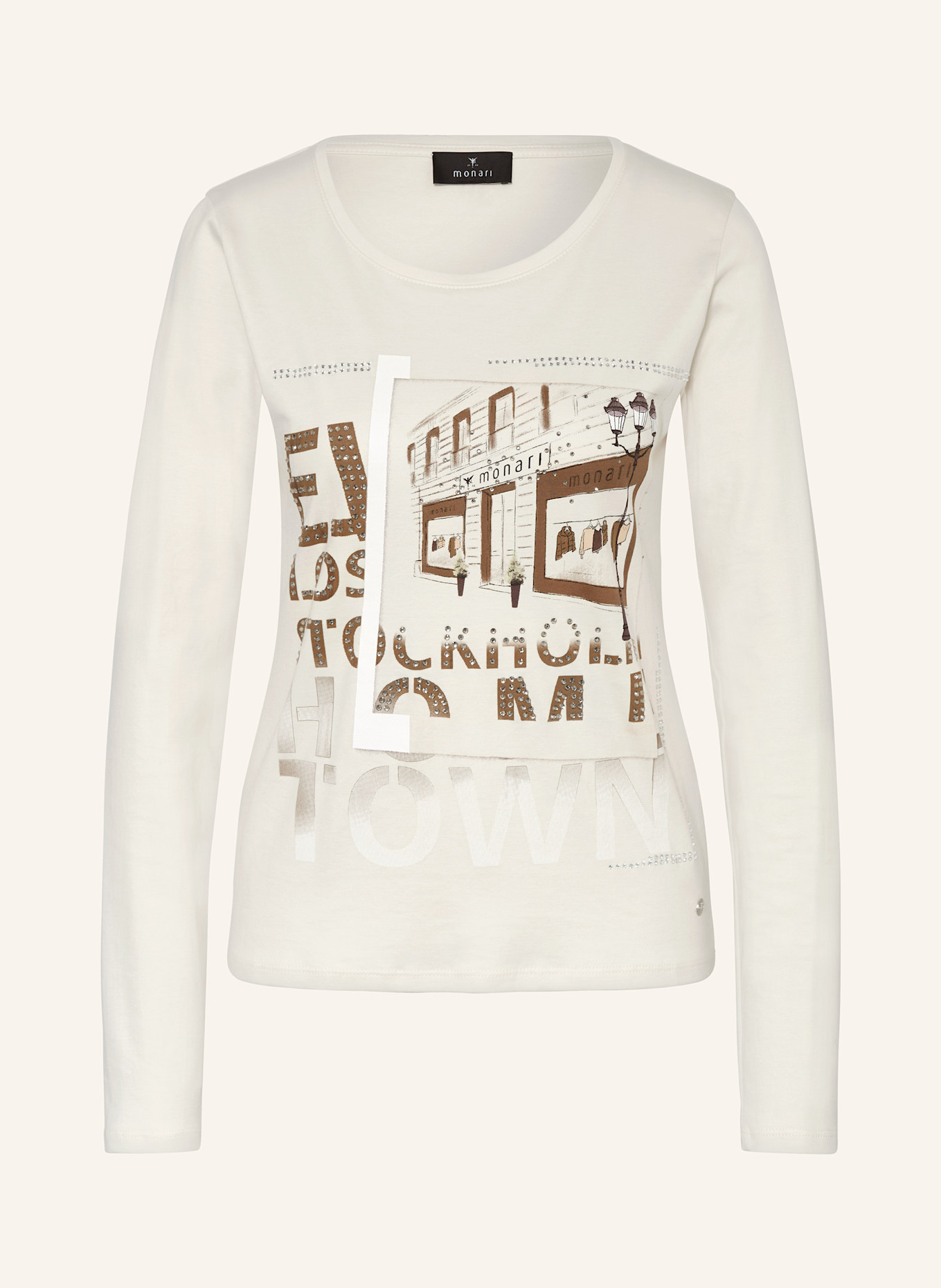 monari Long sleeve shirt with decorative gems in ecru brown