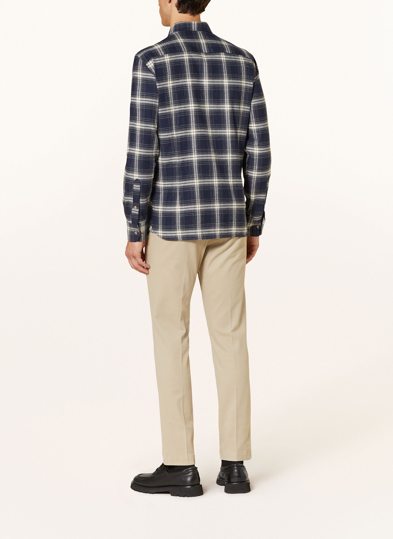 HACKETT LONDON Flanellhemd Slim Fit: DUNKELBLAU / CREME / GRAU