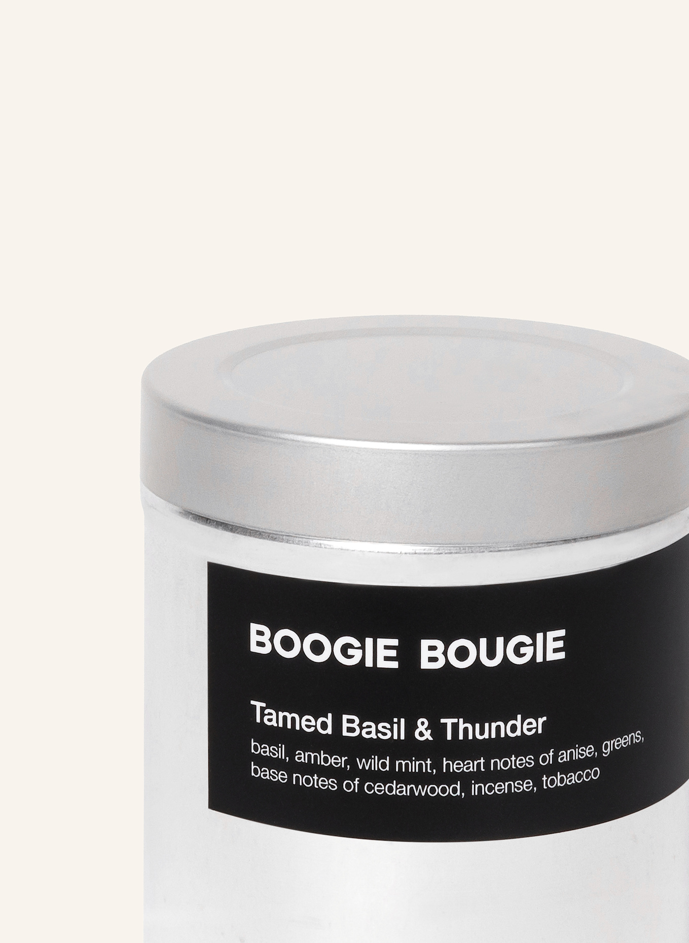 BOOGIE BOUGIE Scented candle TAMED BASIL & THUNDER: SILVER/ BLACK